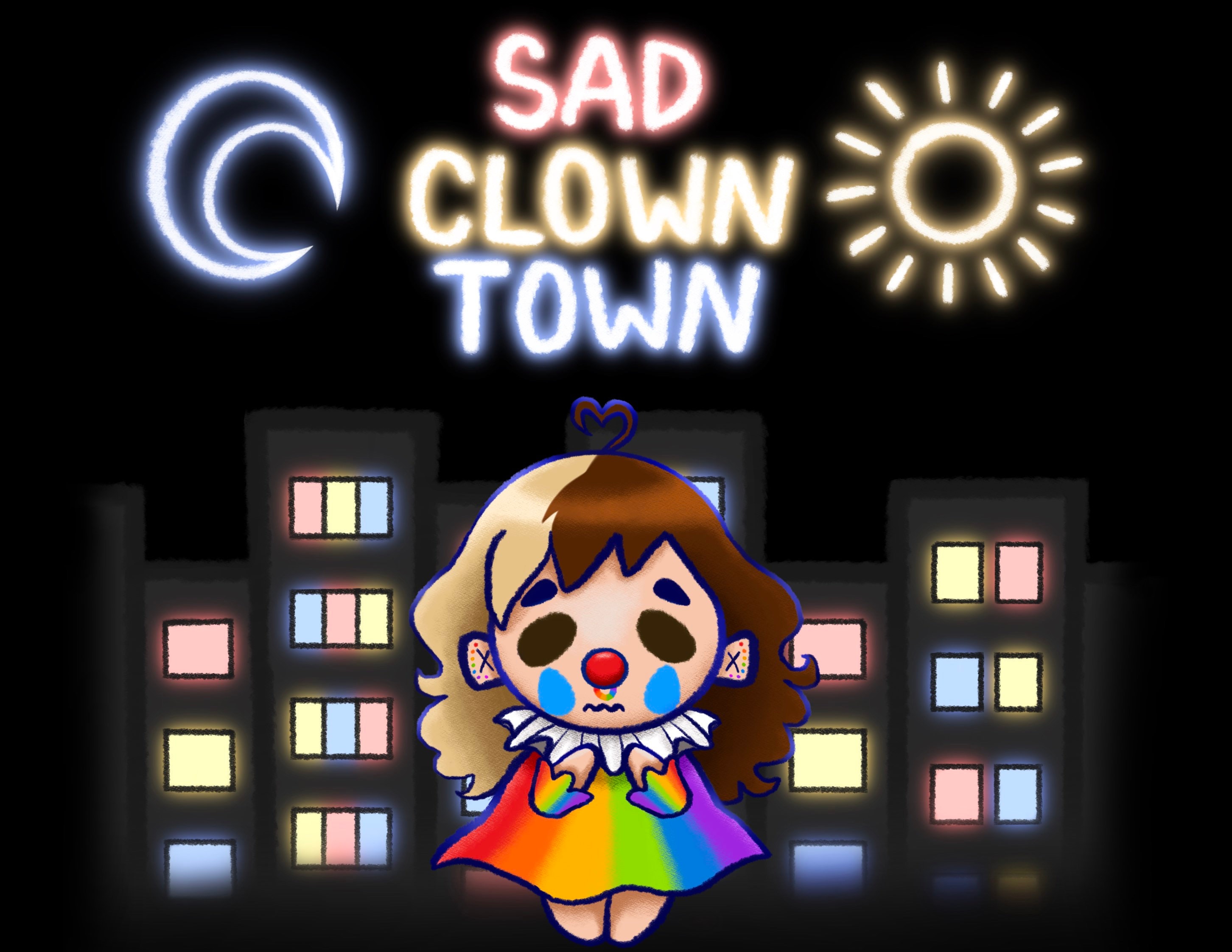 Sad Clown Town Clowncore Art Rainbowcore Art Kawaii Art