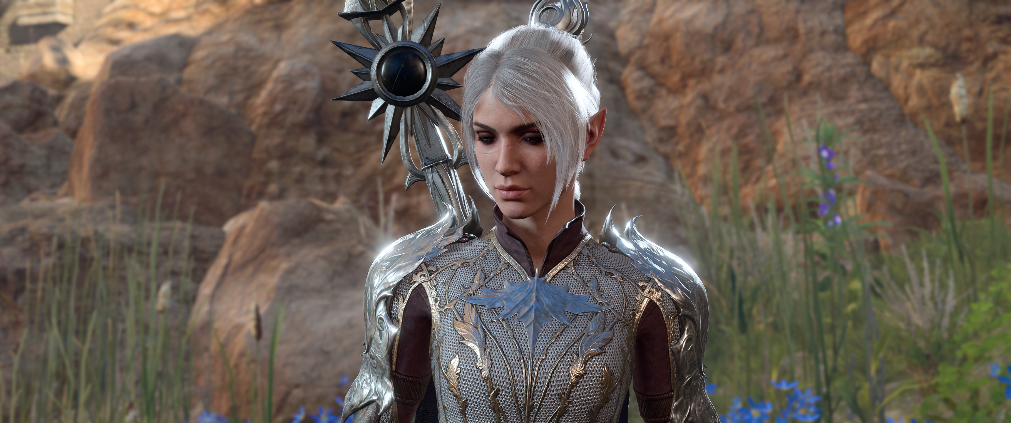 Shadowheart (Baldur's Gate), video game characters, Baldur's Gate, Baldur's Gate 3, screen shot, video games, pointy ears, CGI, video game art, armor, Larian studiosx1440 Wallpaper