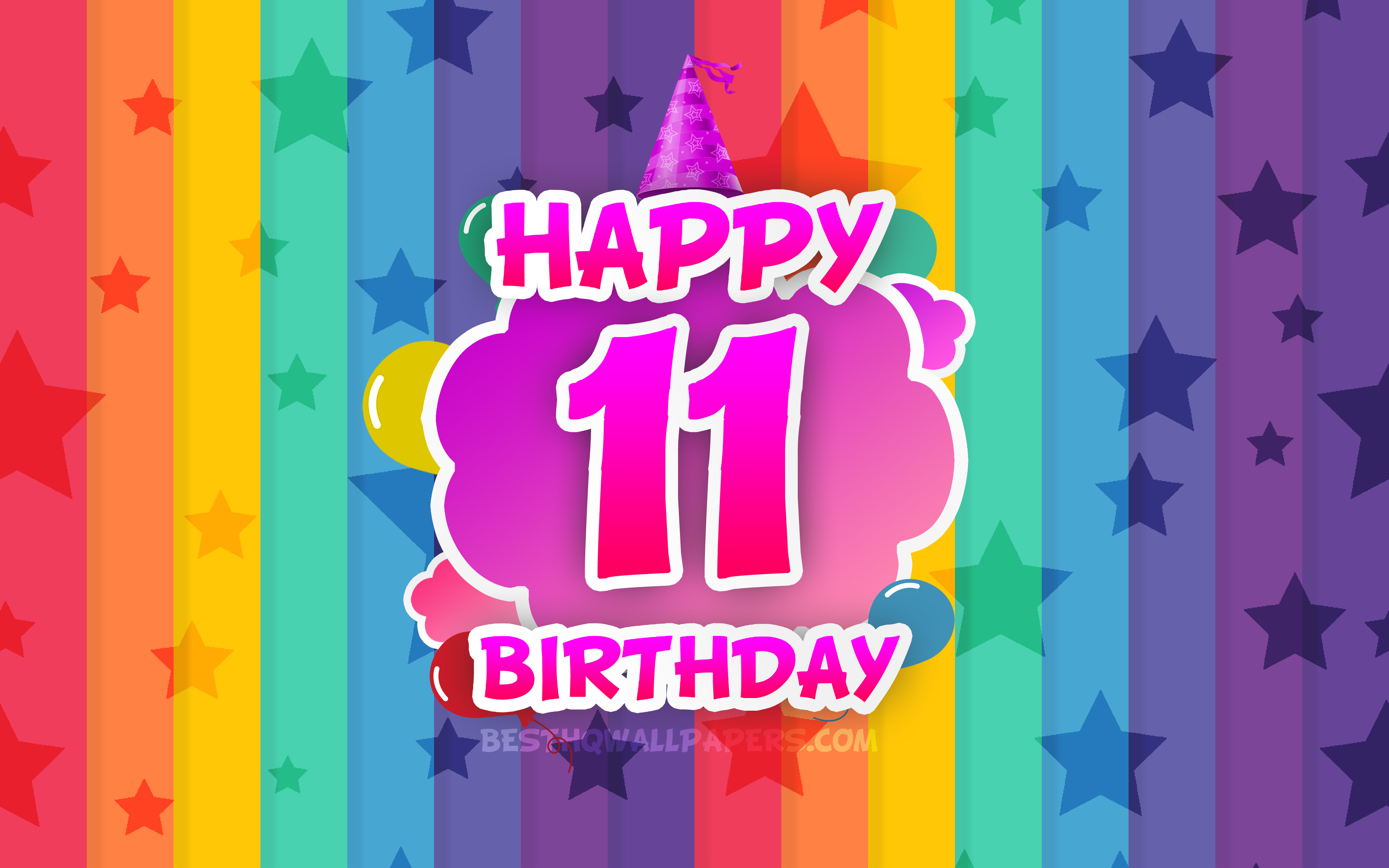 Download wallpaper Happy 11th birthday, colorful clouds, 4k, Birthday concept, rainbow background, Happy 11 Years Birthday, creative 3D letters, 11th Birthday, Birthday Party, 11th Birthday Party for desktop with resolution 3840x2400. High