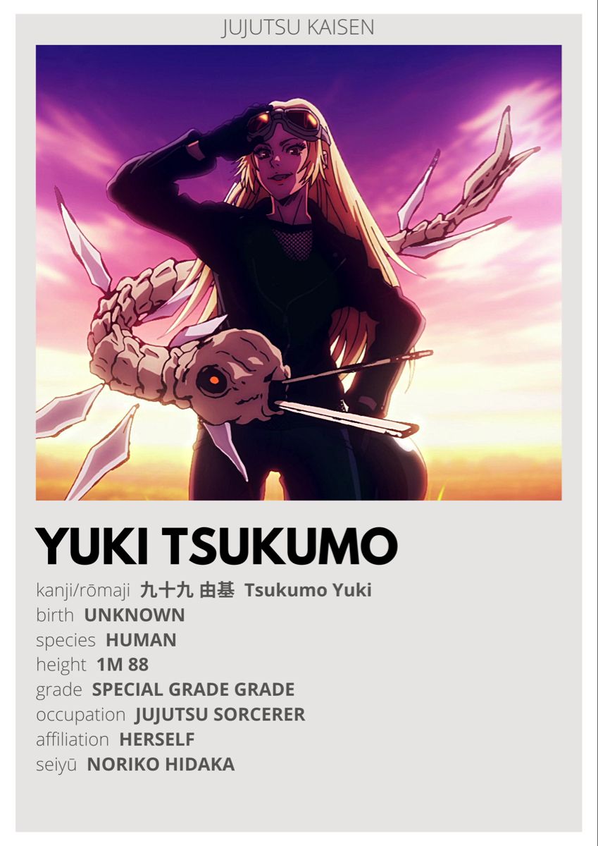 JUJUTSU KAISEN CHARACTER POSTER MINIMALIST. Yuki, Jujutsu, Cool anime background
