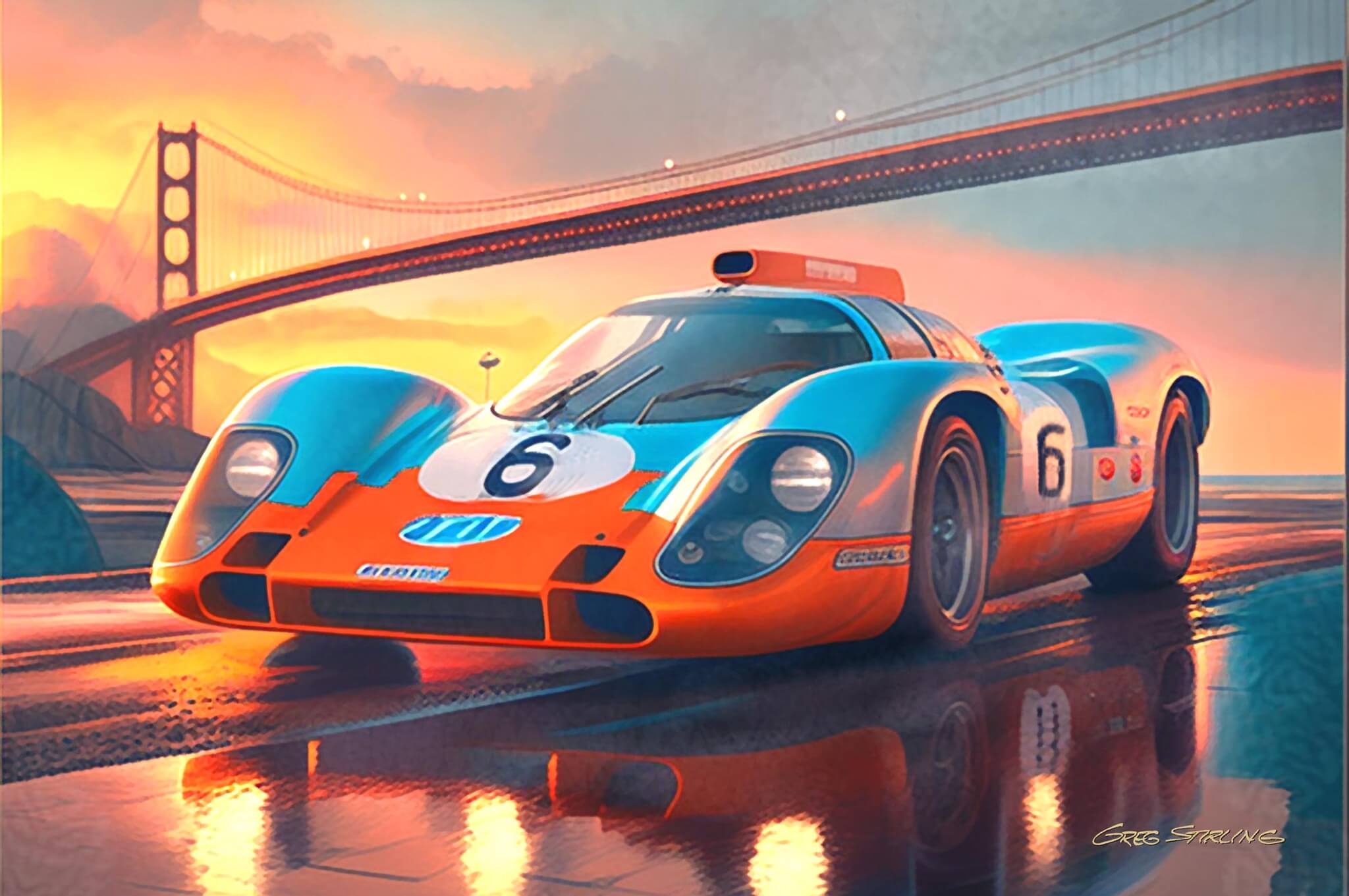 No Reserve Porsche 917 Gulf Gate Painting By Greg Stirling