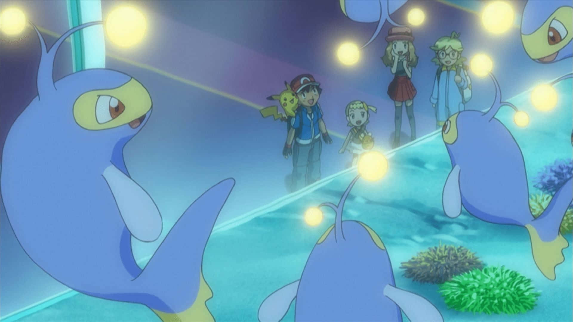 Download Ash, Serena, Clemont, Bonnie, And Lanturn Wallpaper