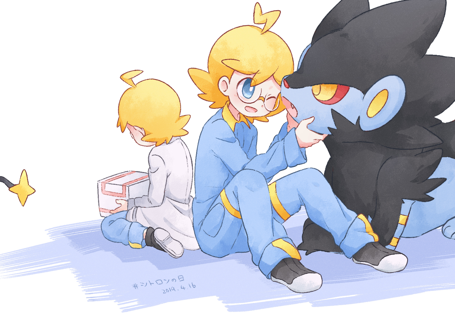 luxray, shinx, and clemont (pokemon and 2 more) drawn by akasaka_(qv92612)