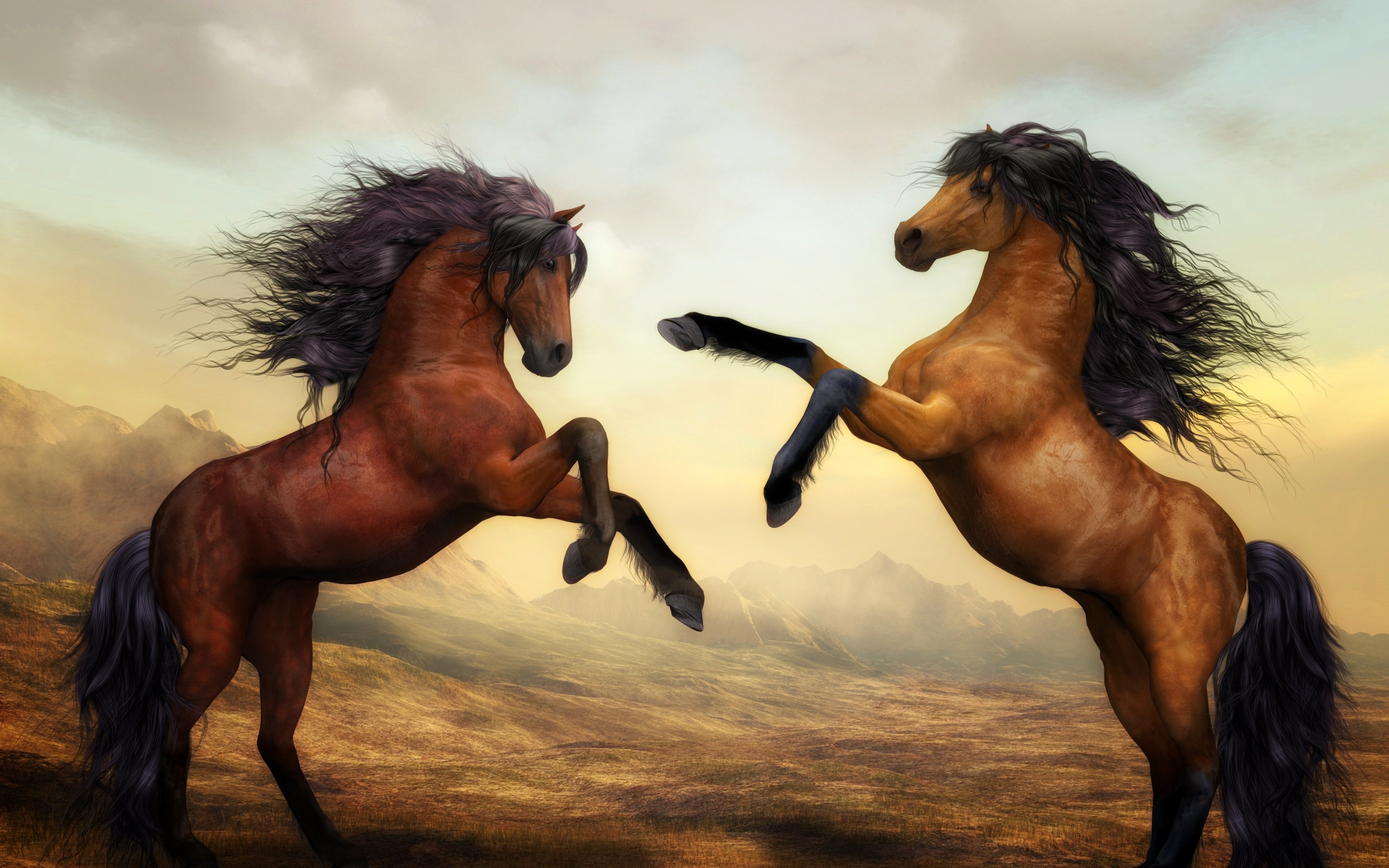 Wild Horses Wallpaper 4K, Pair, Brown