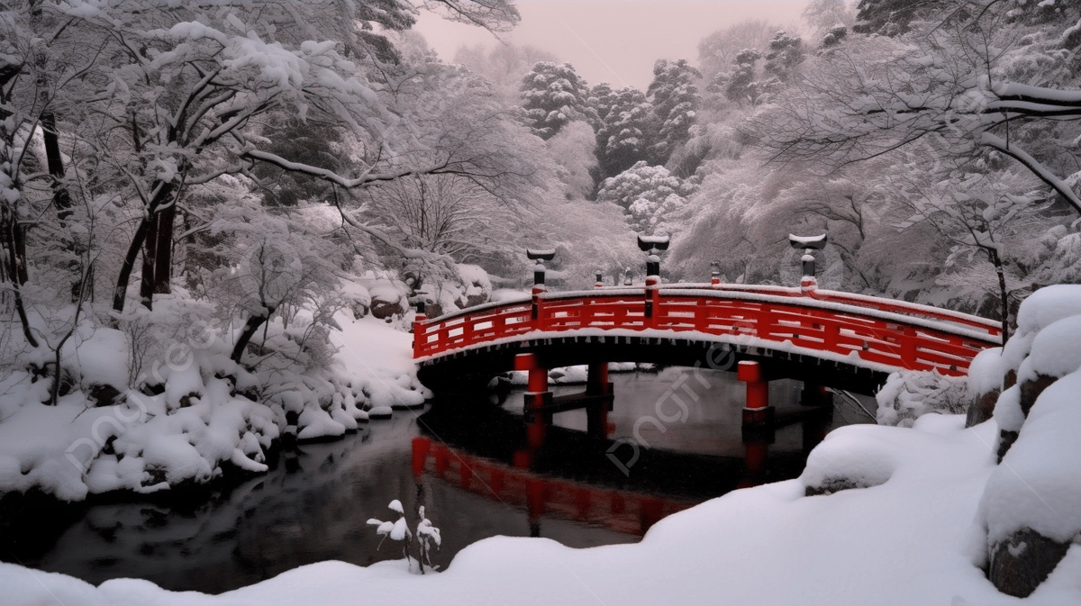 Red Bridge On Snow In Japan Background, Snow, HD Photography Photo, Water Background Image And Wallpaper for Free Download