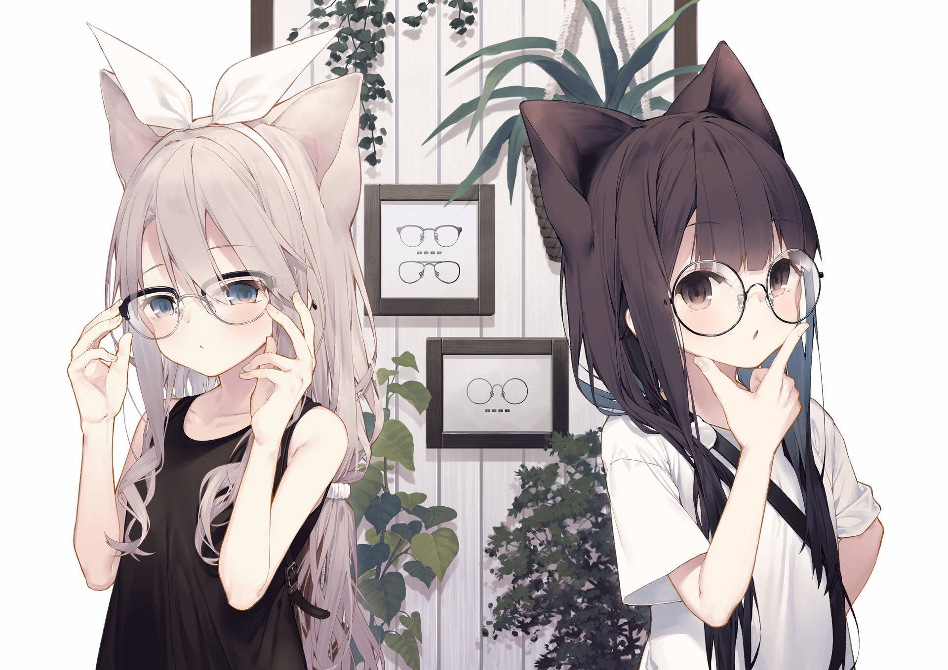 Download Anime Cat Girls With Glasses Wallpaper