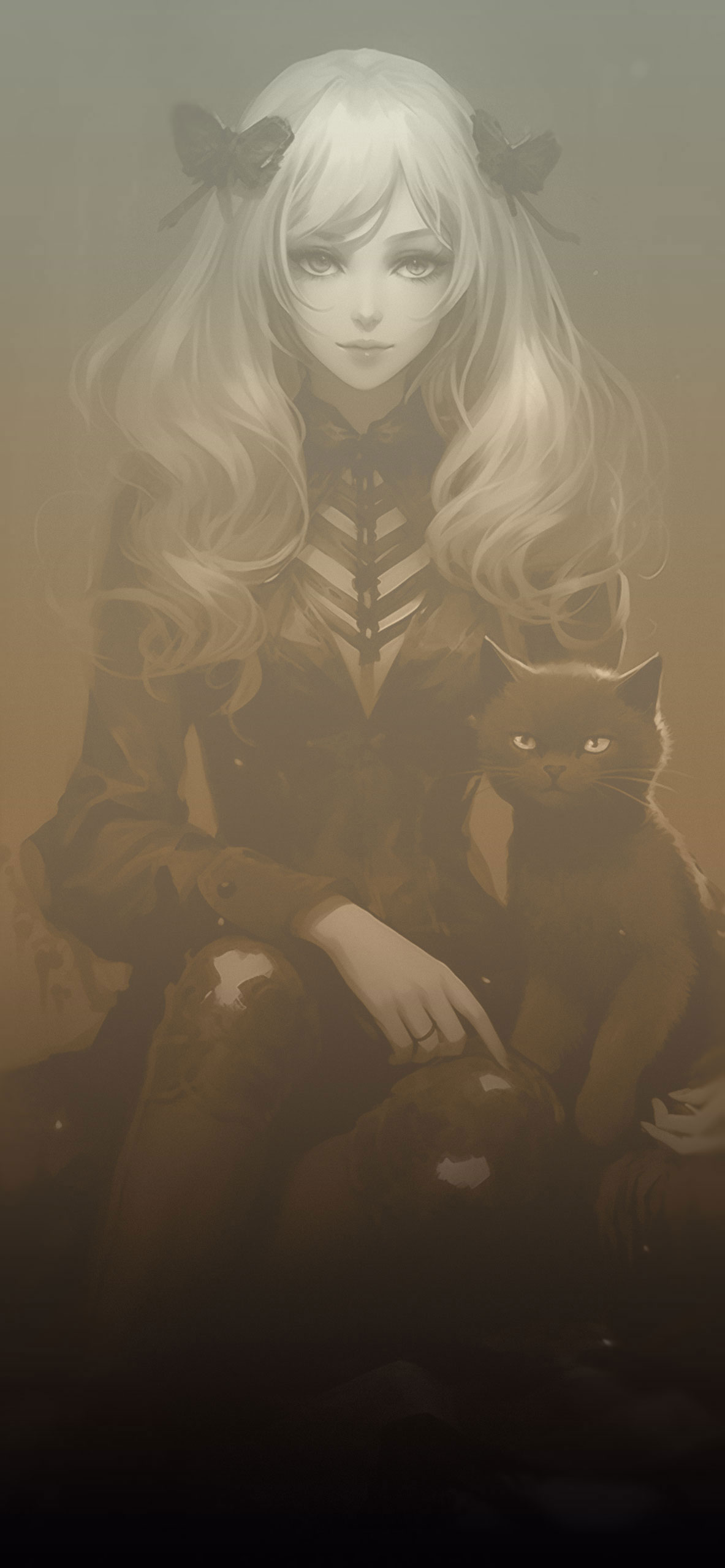 Beautiful Girl and Black Cat Anime Wallpaper