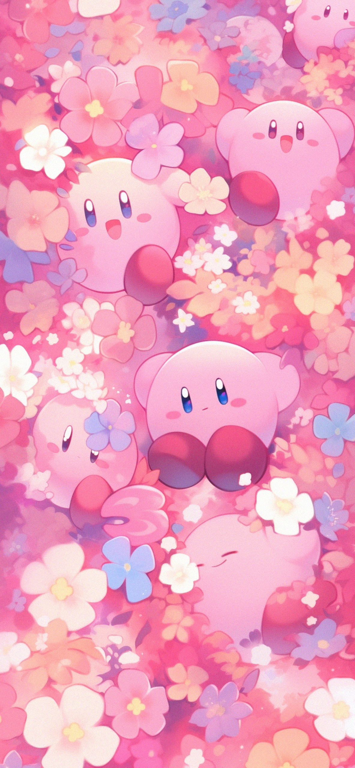 Kirby playing among the Flowers Art Wallpaper