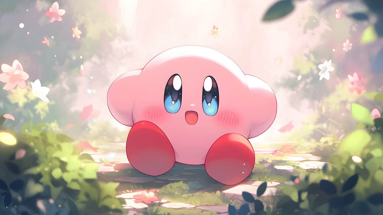 Cute Kirby Flowers Desktop Wallpaper
