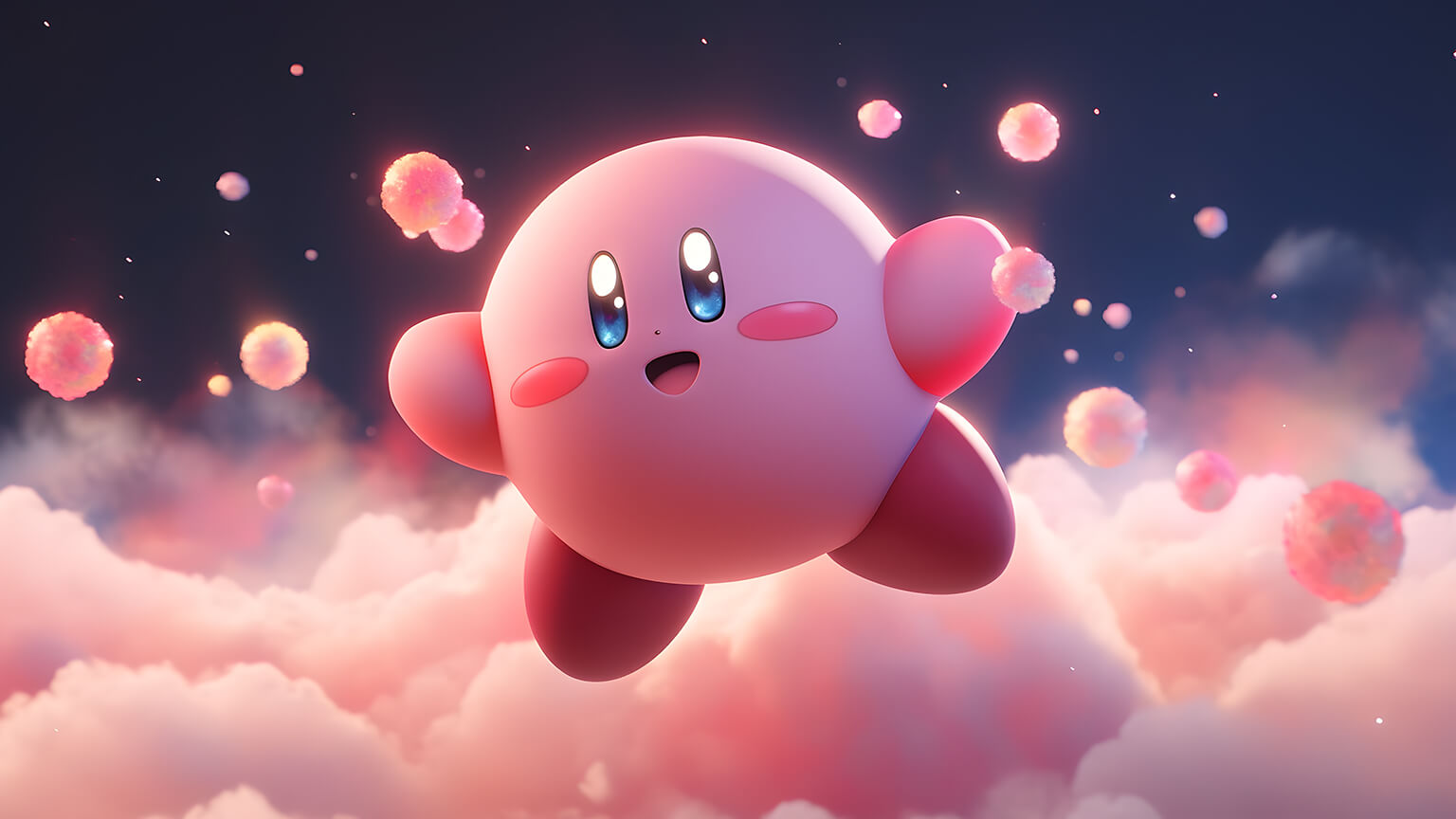 Cute Kirby & Clouds Desktop Wallpaper