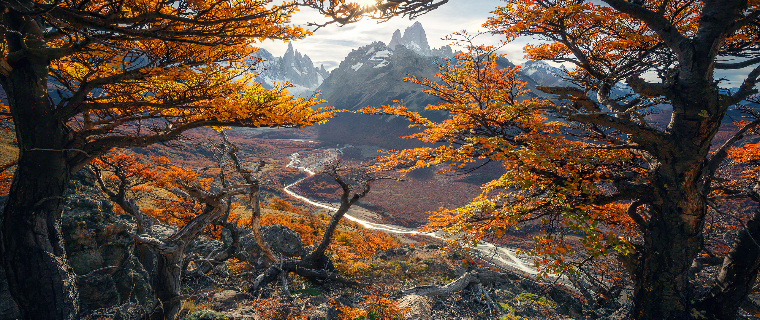 Beautiful Autumn Colours In Patagonia 4k 2560x1080 Resolution HD 4k Wallpaper, Image, Background, Photo and Picture