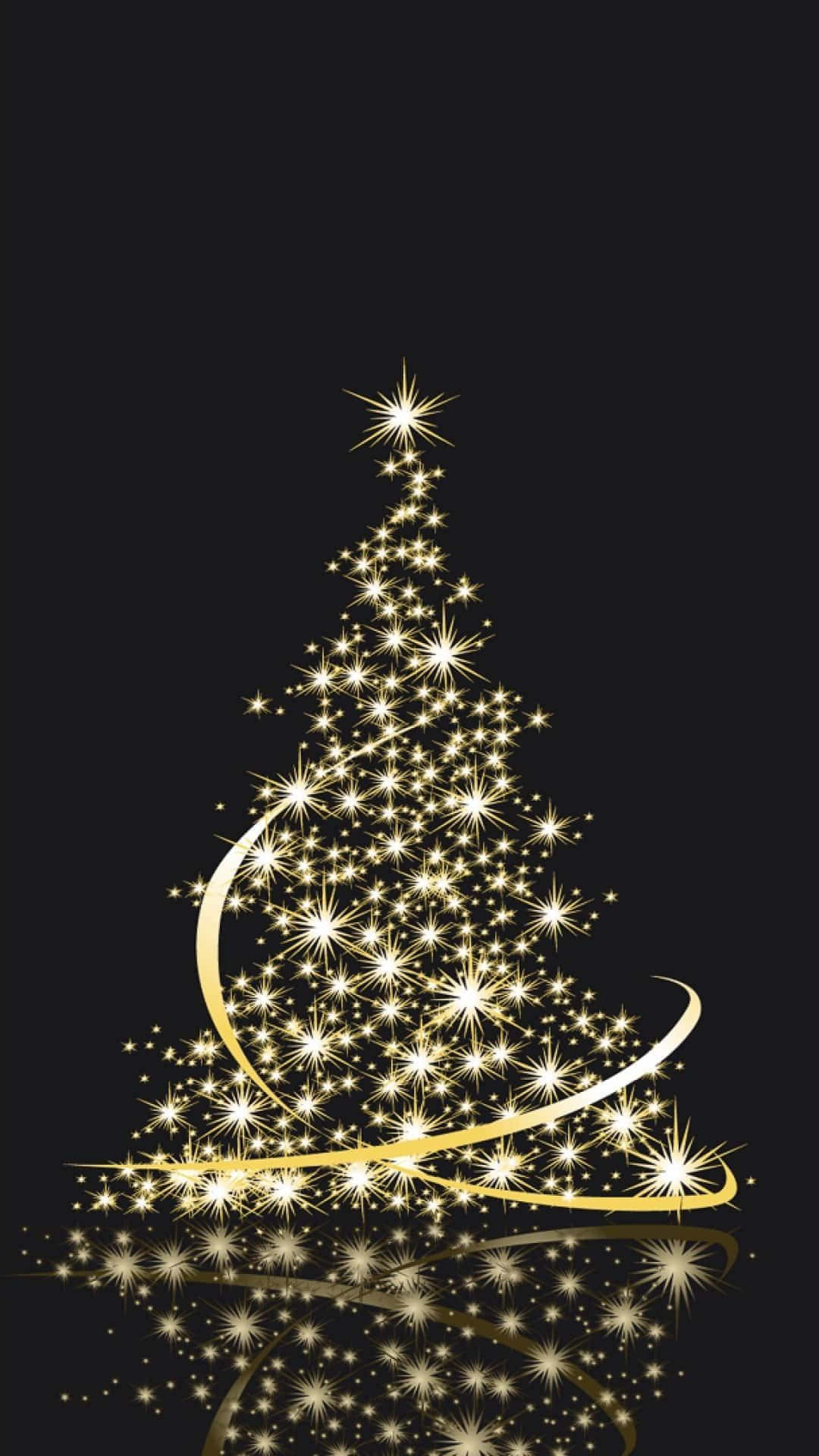 Download Christmas Tree With Golden Stars On Black Background