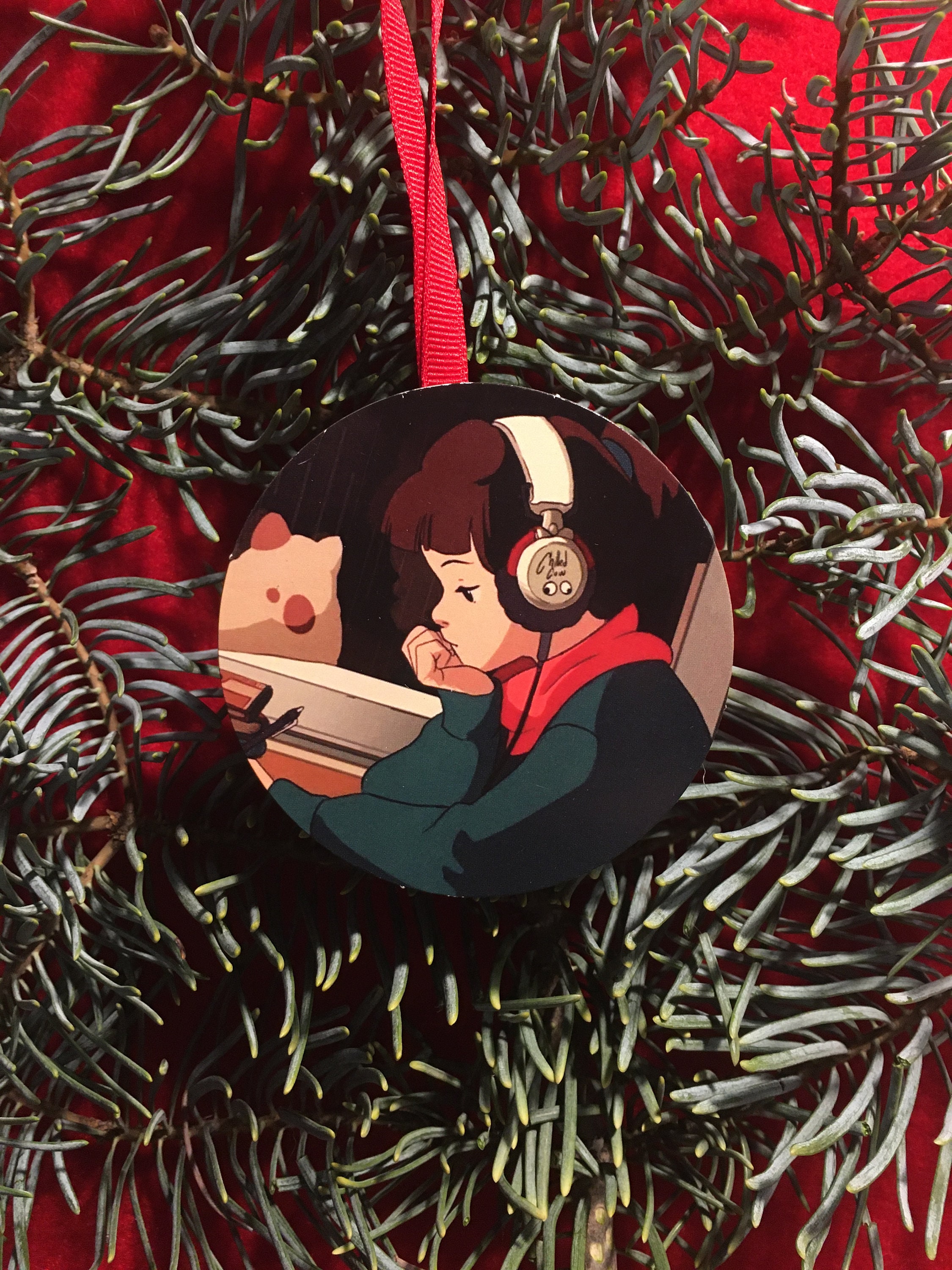Lofi Hip Hop Girl Studying Christmas Tree Ornament Holiday Hong Kong