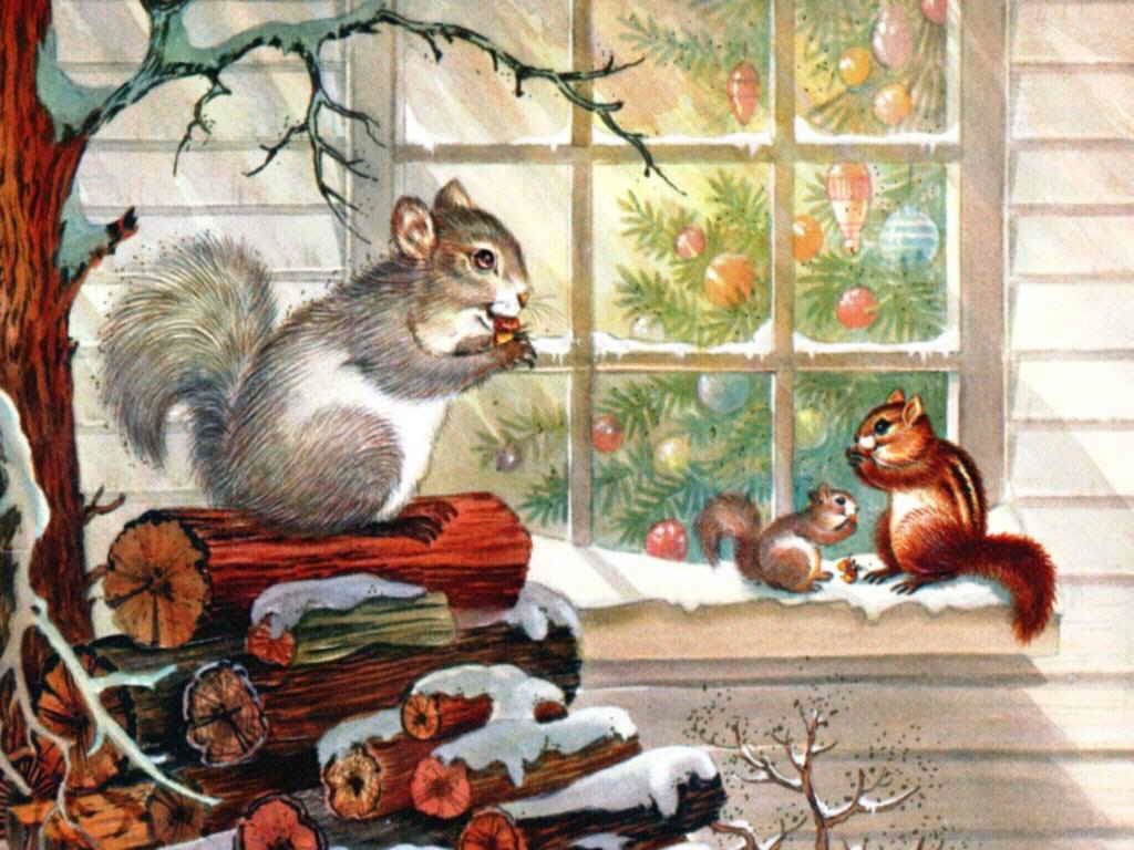 Christmas Wallpaper: Vintage Christmas. Christmas squirrel, Vintage christmas, Christmas scenes