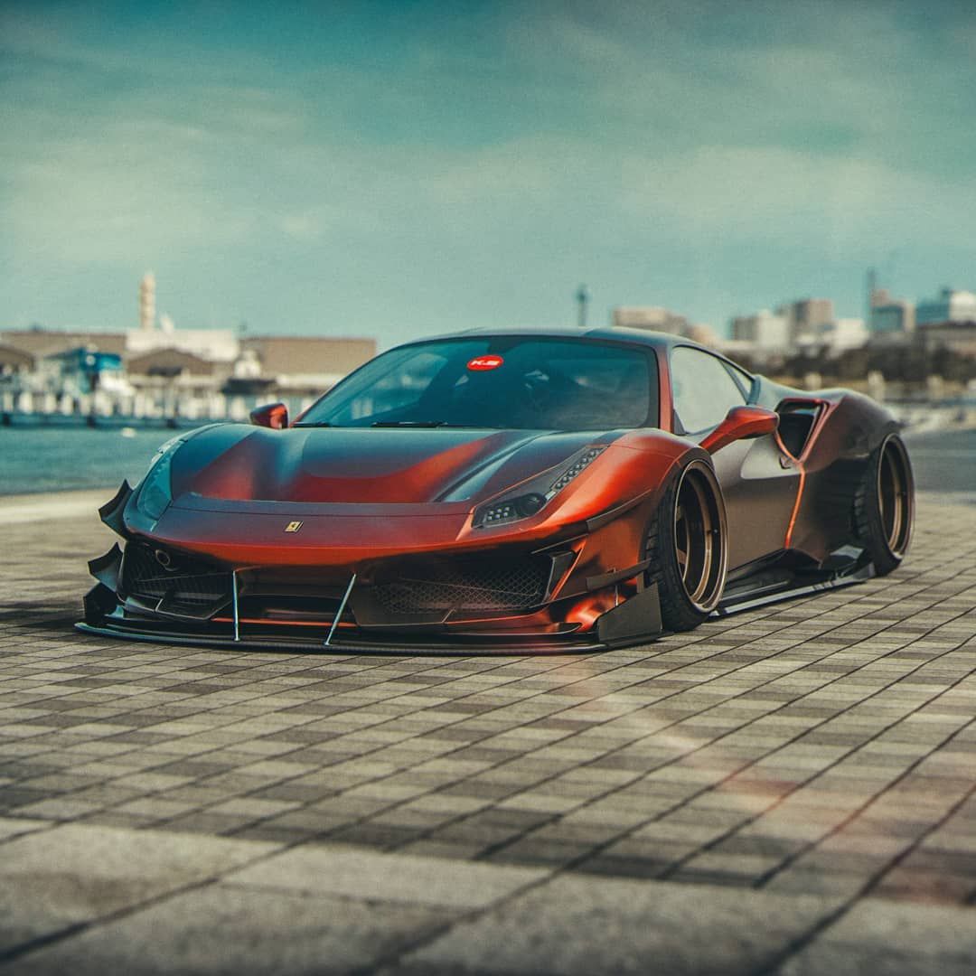 A subtle, slammed, widebody 488 Pista sat on some rather deep Volk TE37V's. Because fun