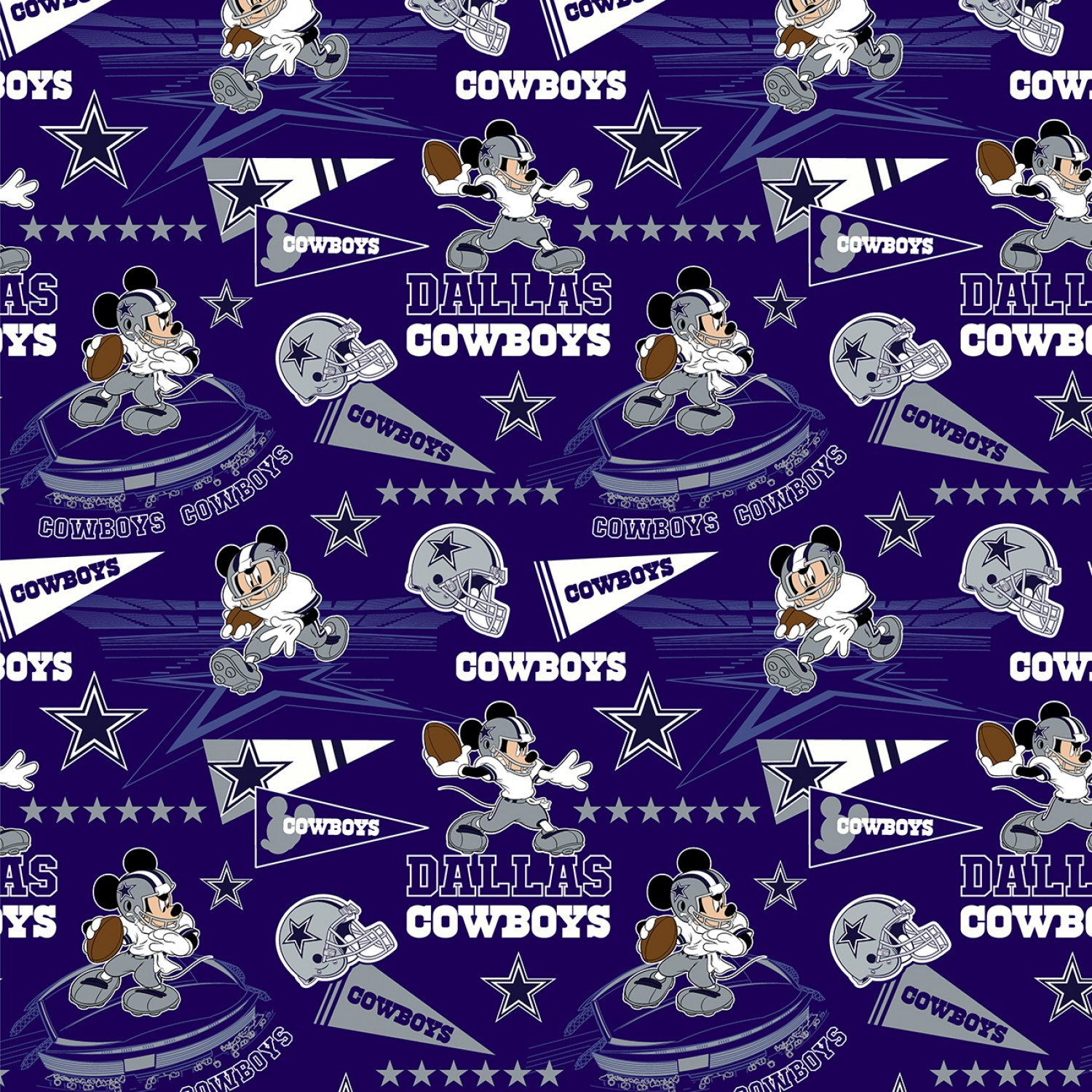 NFL DALLAS COWBOYS Mickey Mouse Print 2 Football 100% Cotton