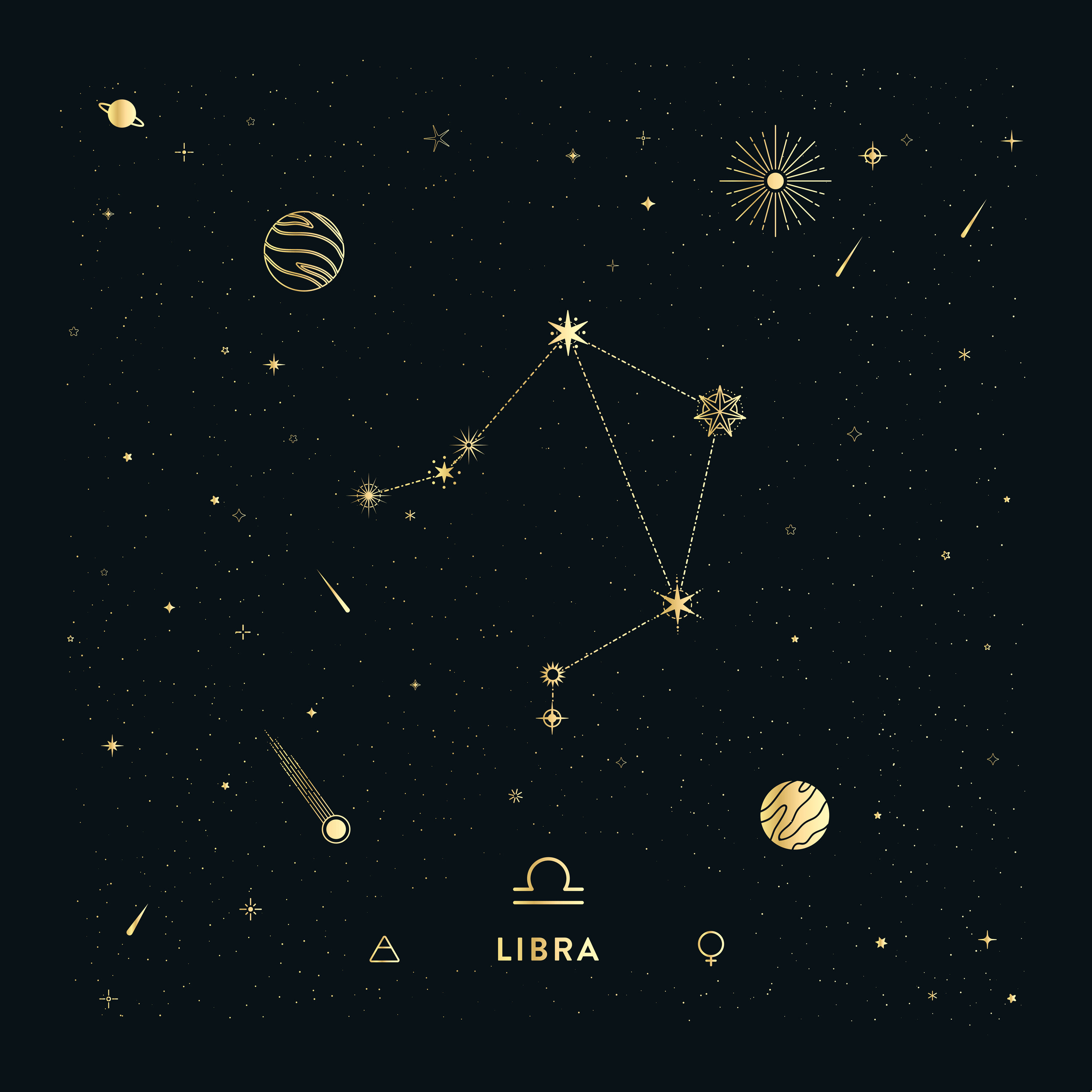 Latitude Run® Libra Constellation In Gold On Canvas by Cuss Yeah Designs Print