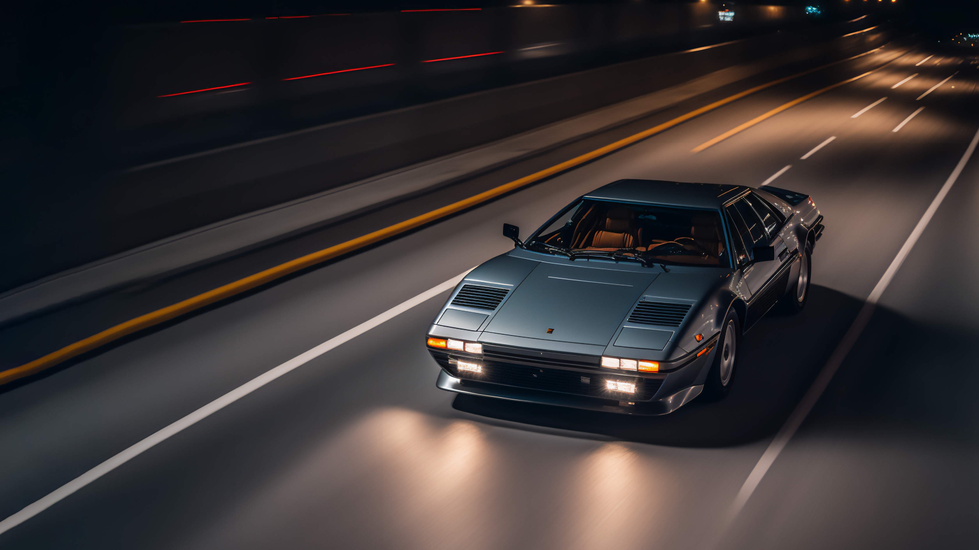 Ferrari, driving, night, car, headlights, road, italian cars, Stellantisx1892 Wallpaper