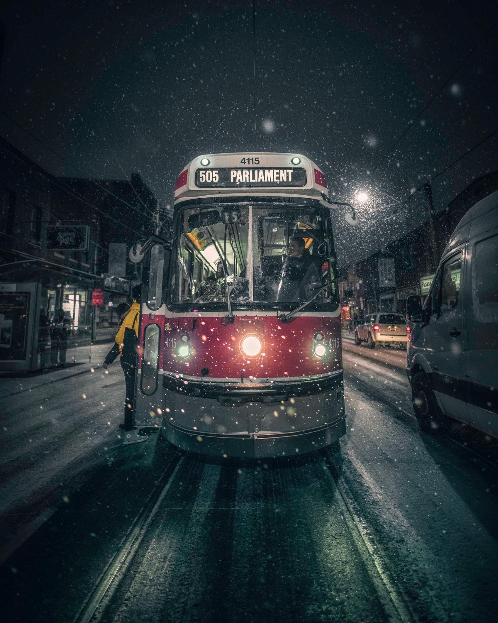 ITAP of a Toronto streetcar on a snowy night. Toronto image, Street photography, Photography