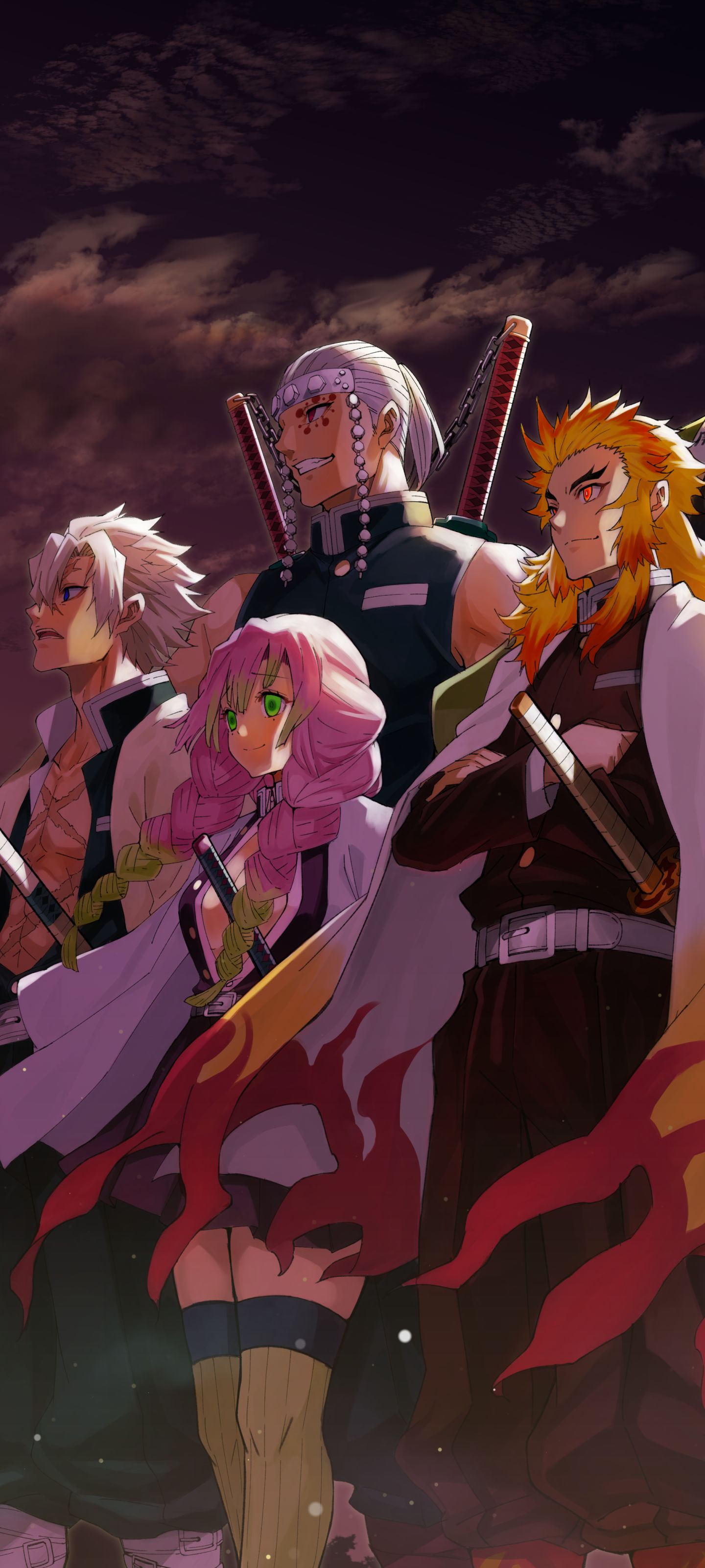 Mobile wallpaper: Anime, Demon Slayer: Kimetsu No Yaiba, Mitsuri Kanroji, Kyojuro Rengoku, Tengen Uzui, Sanemi Shinazugawa, 1416968 download the picture for free