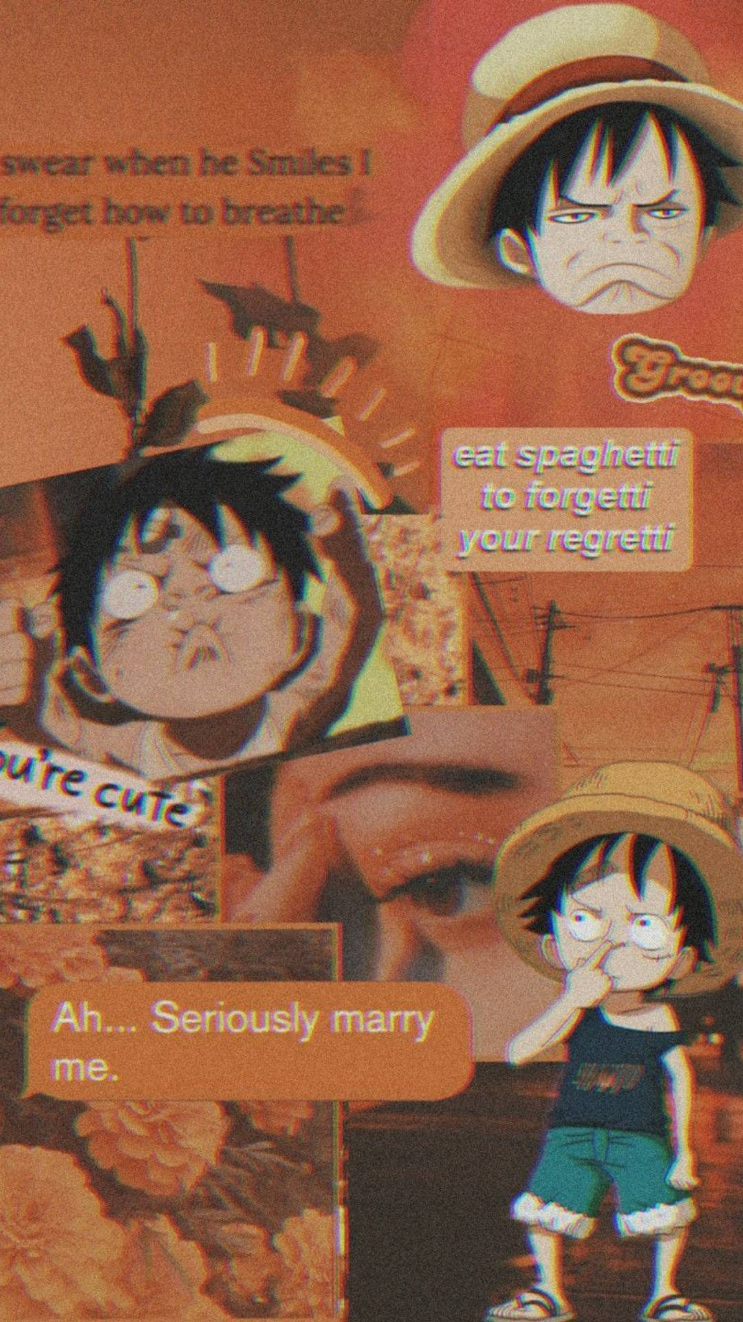 Download Orange Young Luffy Aesthetic Wallpaper