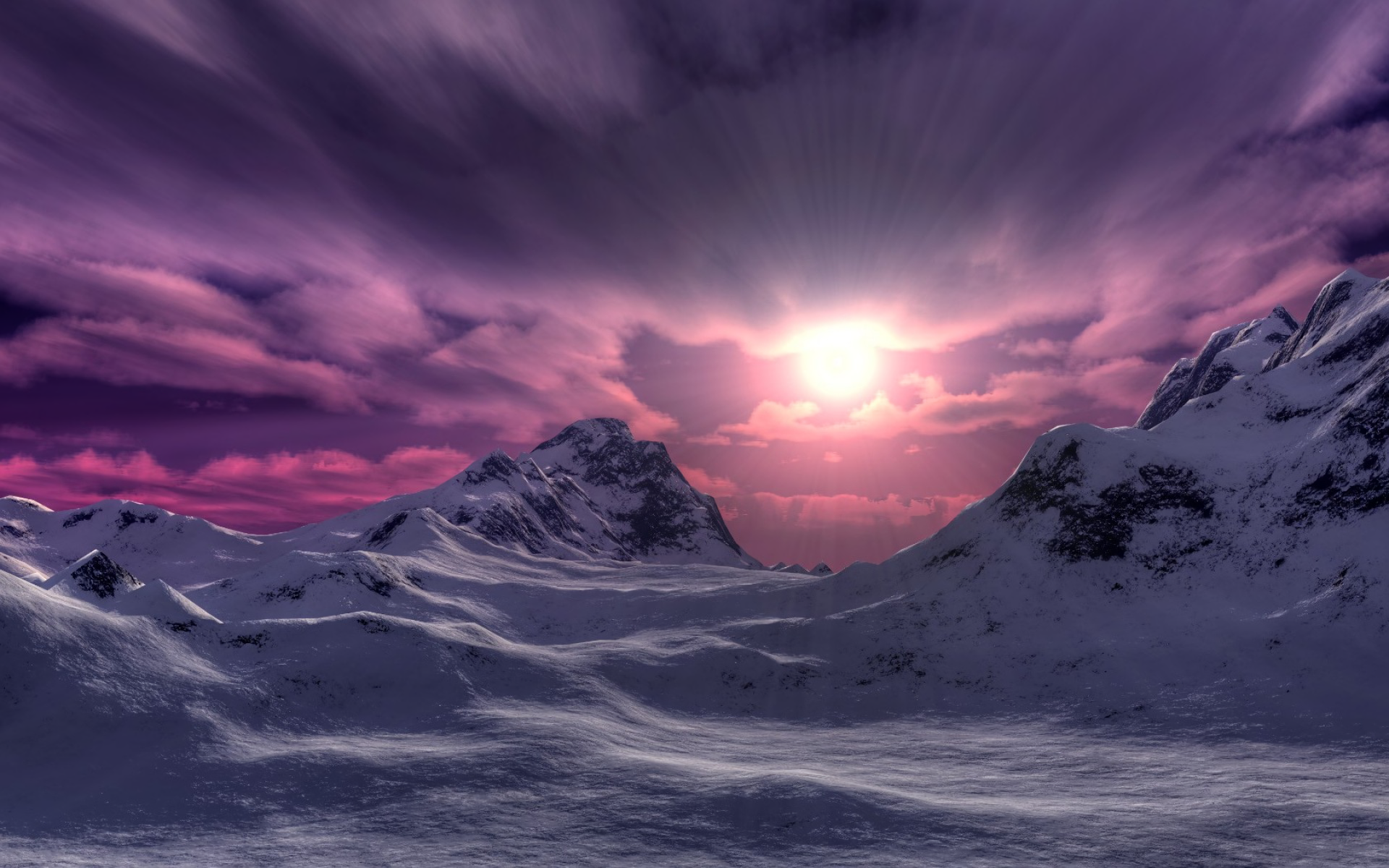 Sunset over Winter Mountains