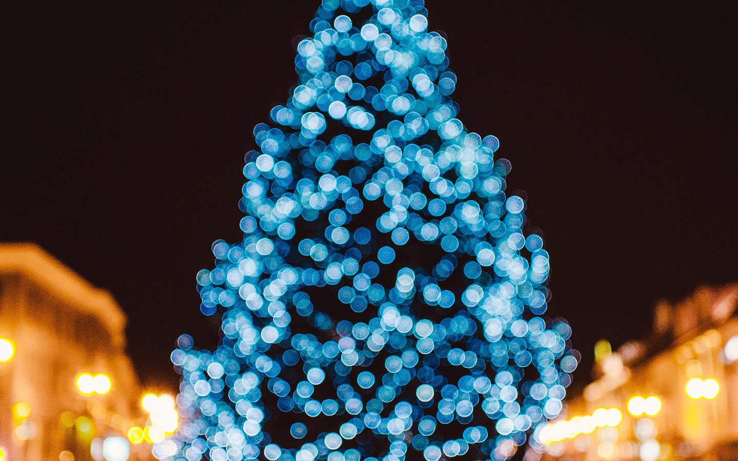 City Tree Bokeh Winter Art Christmas Wallpaper