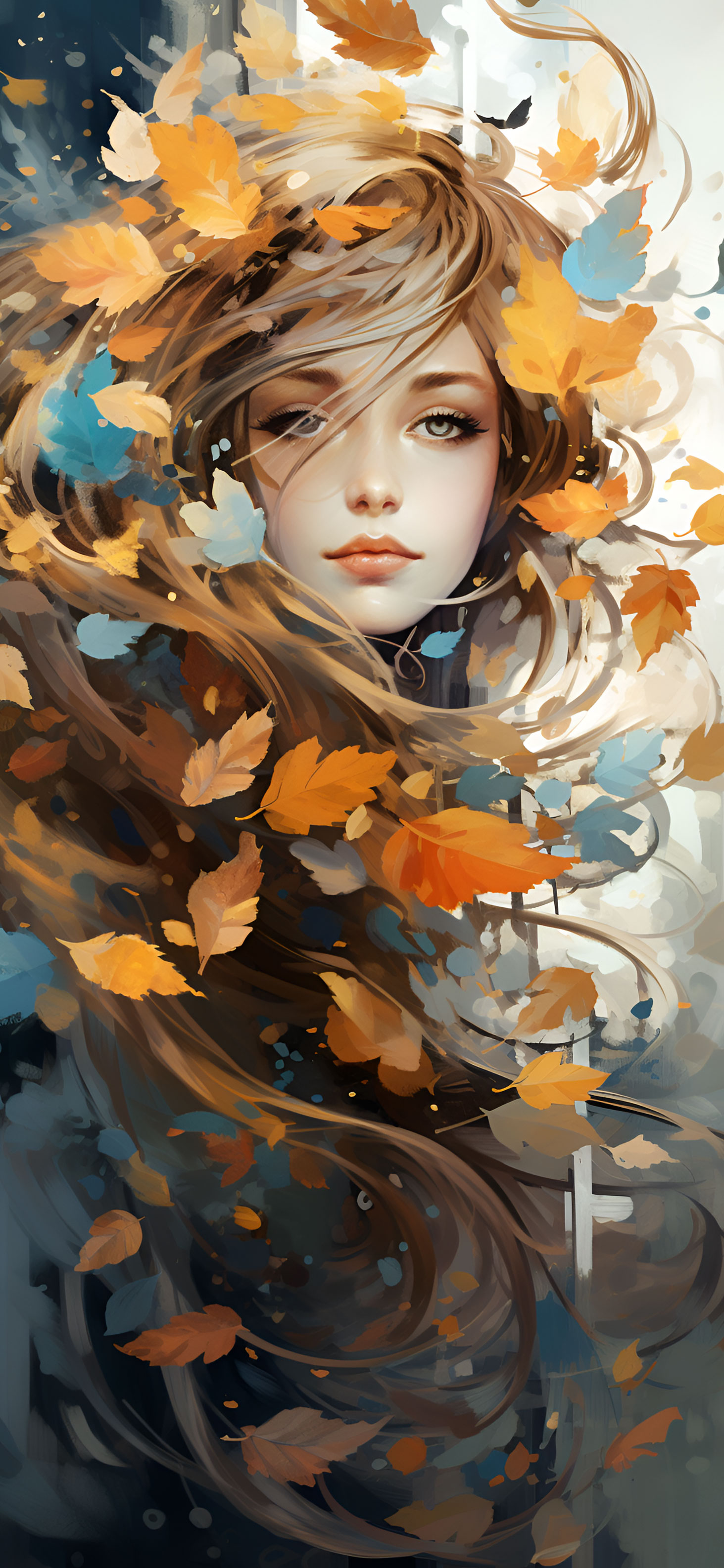 Beautiful Girl in Autumn Leaves Art Wallpaper Wallpaper 4k