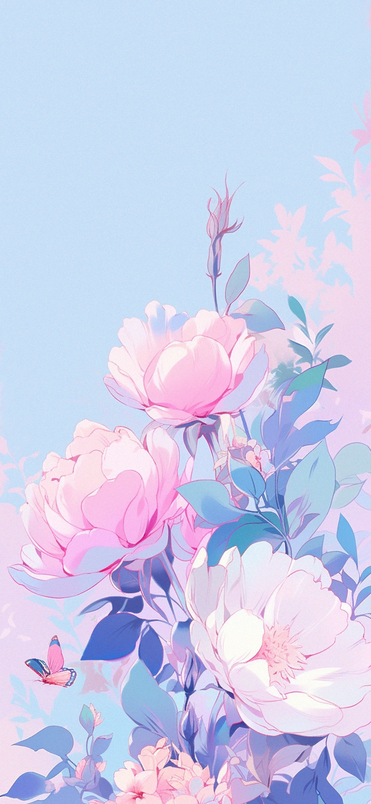 Big Preppy Flowers Pastel Wallpaper