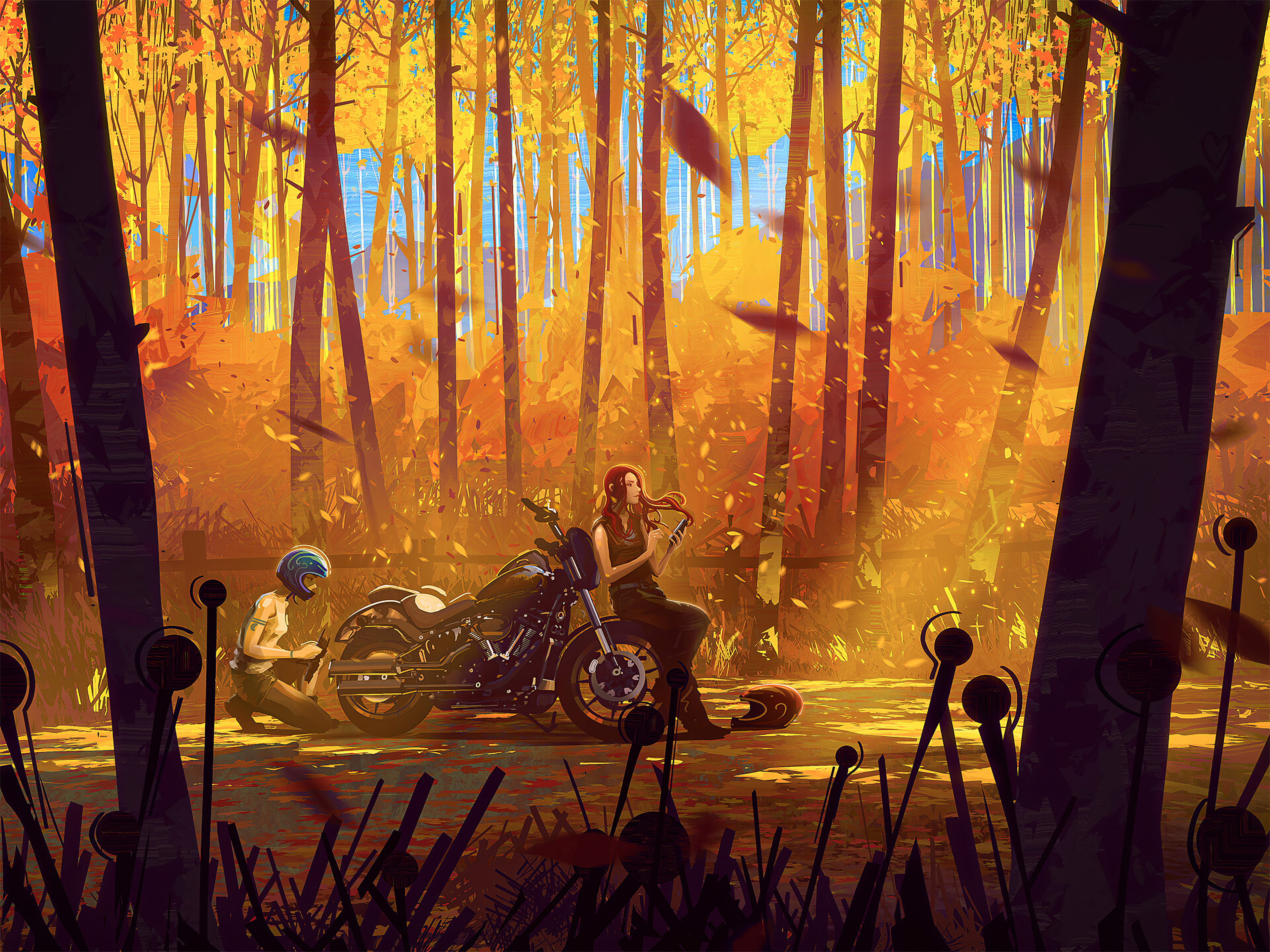 A Beautiful Autumn Biker Breakdown 4k, HD Artist, 4k Wallpaper, Image, Background, Photo and Picture