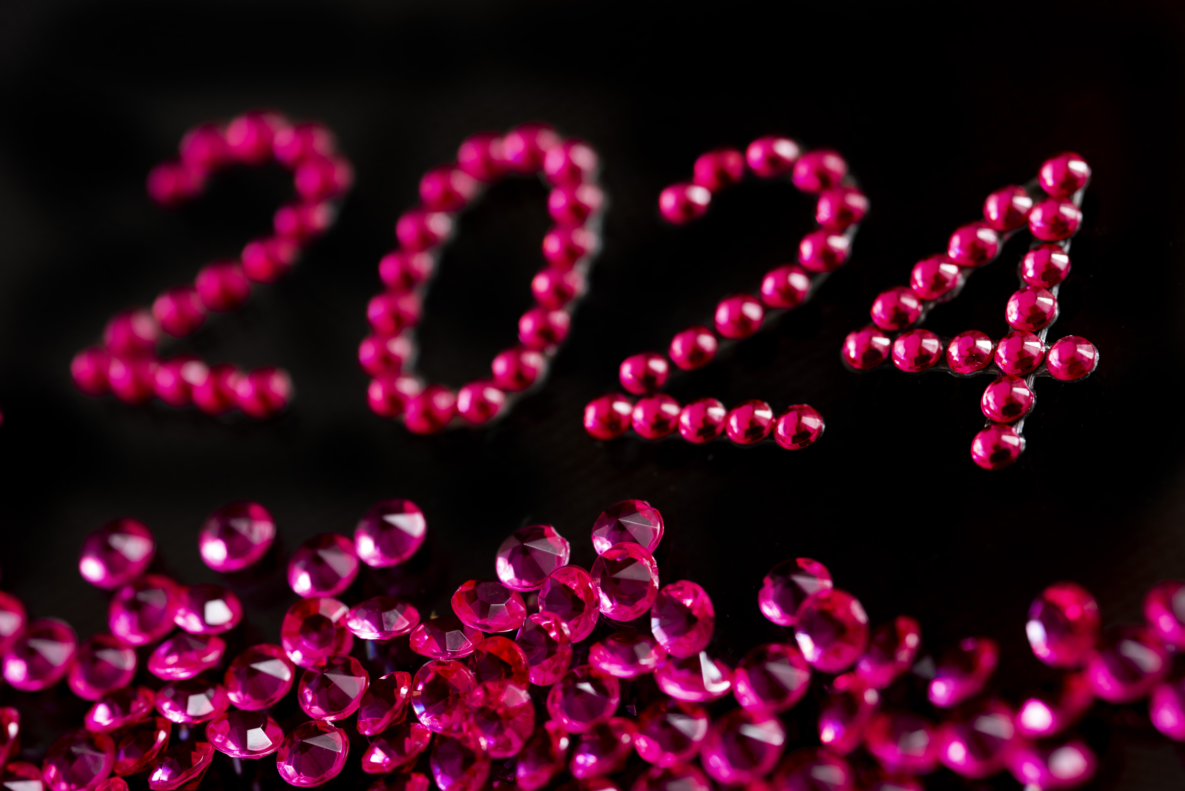 Happy New Year 2024 Glitter Pink Illustration Free PNG Image