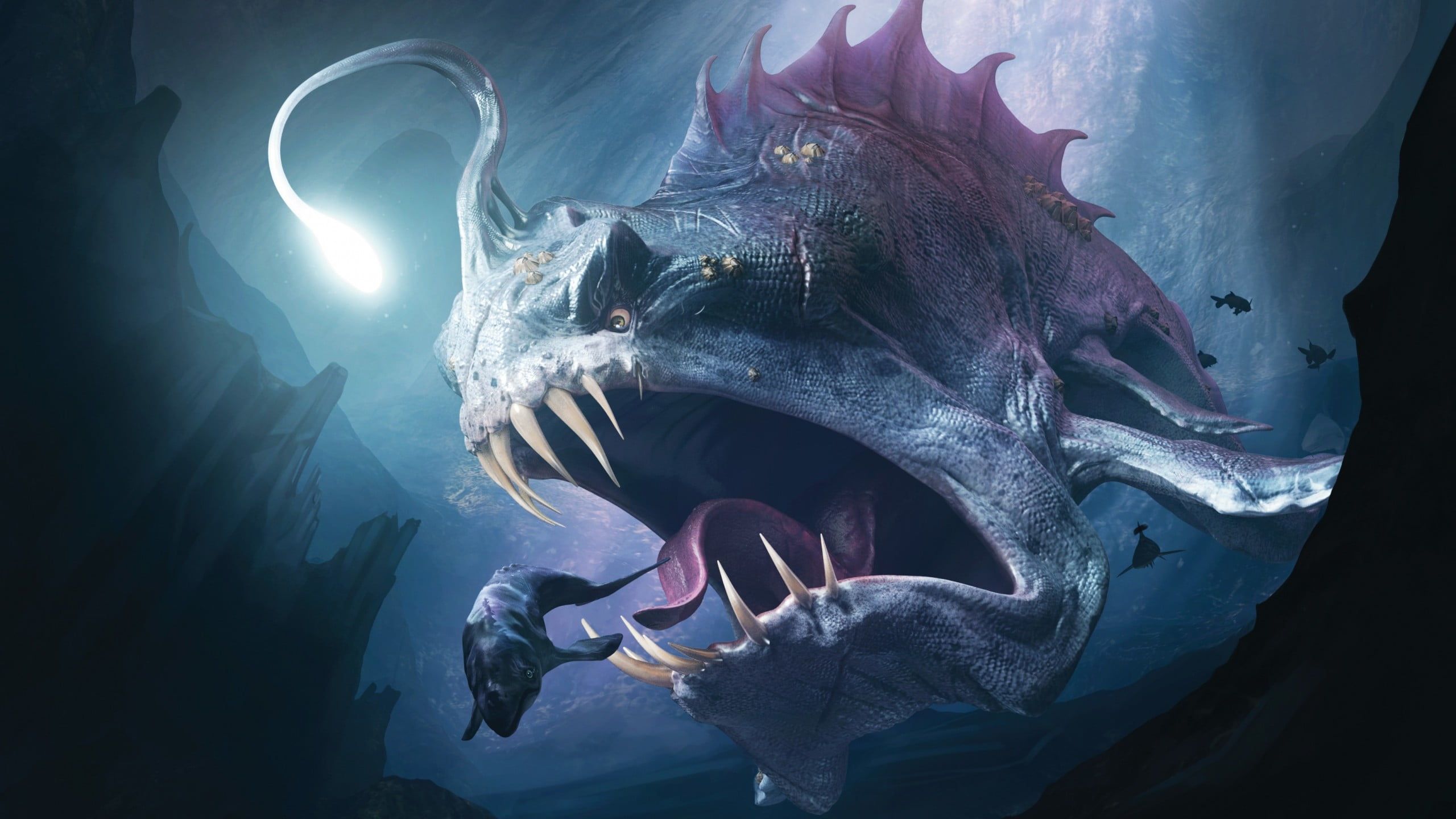 black sea creature wallpaper digital art #creature sea monsters #underwater #fish #fangs #lights deep. Underwater wallpaper, Sea creatures, Bioluminescent animals