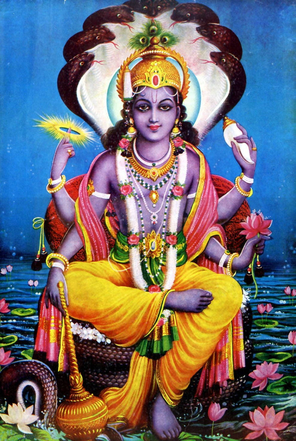 Download Lord Vishnu Sitting Serpents Chair Wallpaper