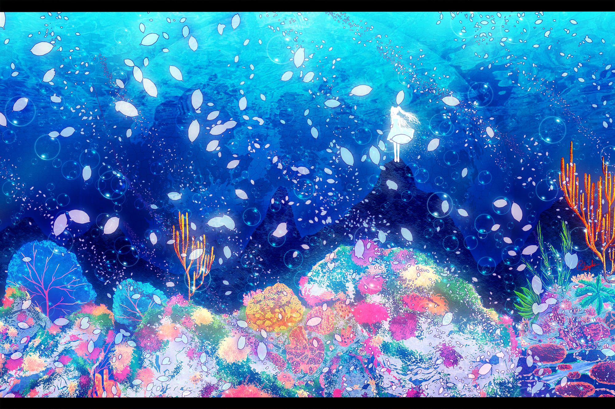 Deep Sea Girl (vocaloid) Hatsune Miku Petals Underwater Vocaloid Water Wallpaperx1332