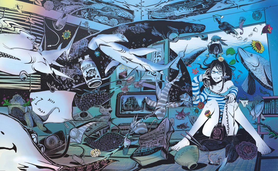 Anime original underwater fish magical original wallpaperx1012