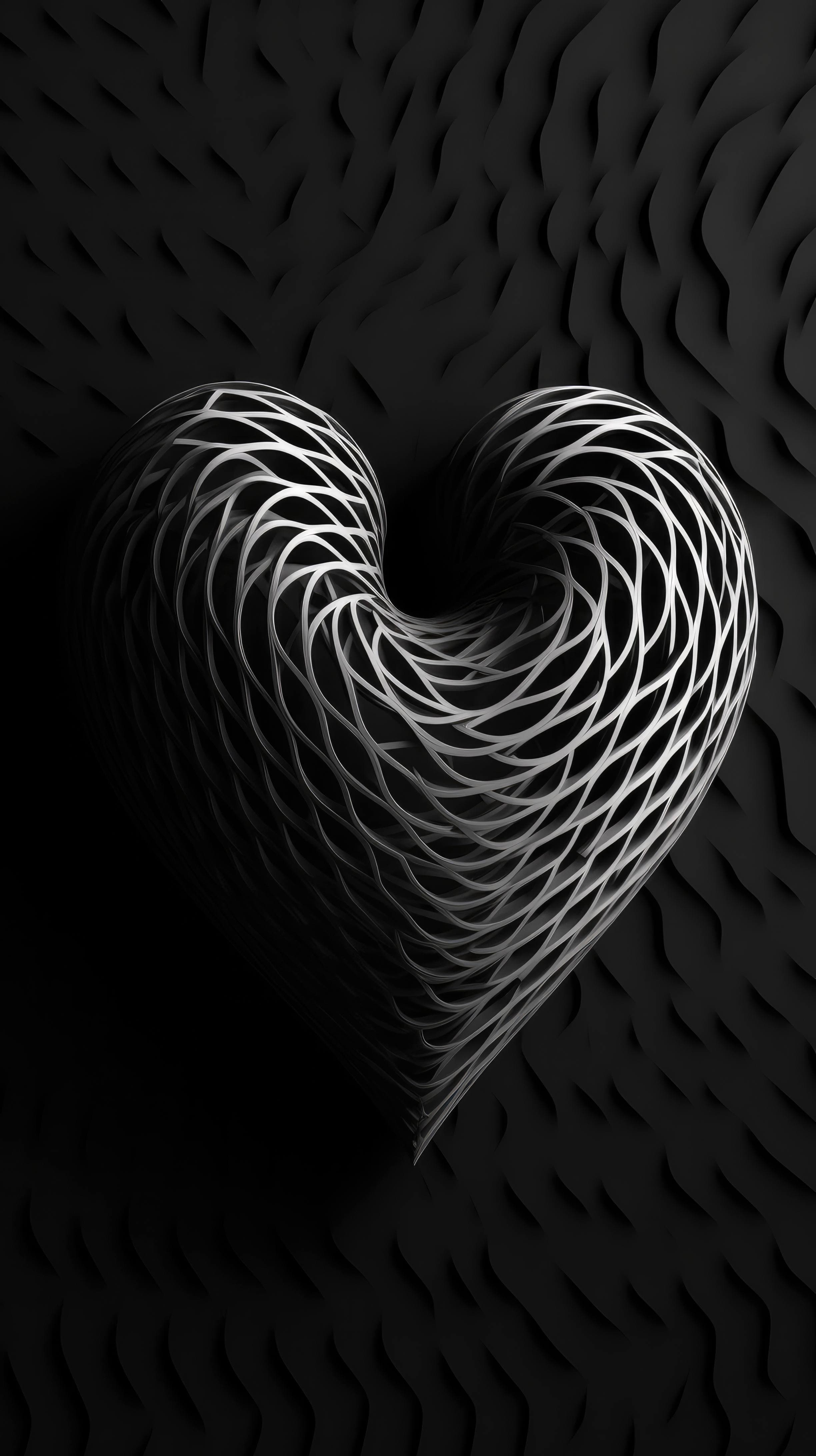 A 4K Ultra HD Mobile Wallpaper With A Minimalist Abstract Heart Shaped Pattern In Black And White, With Clean Lines And Negative Space