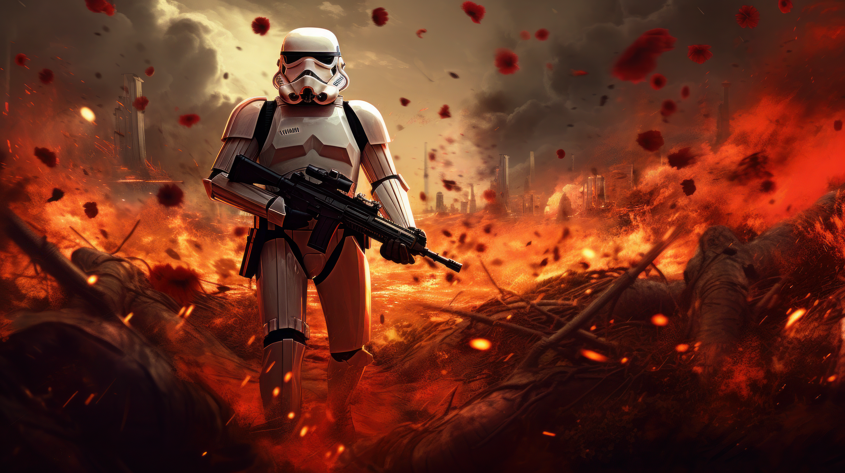 Stormtrooper In War With Explosions Wallpaper
