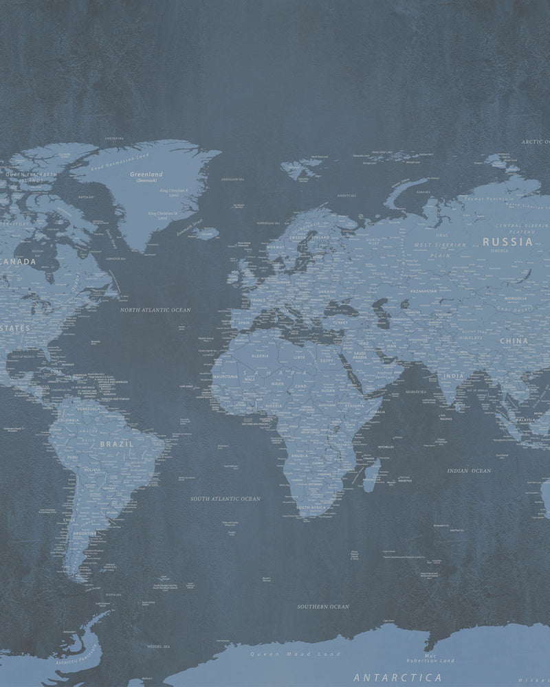 SHOP World Map Navy Blue Removable Fabric Wallpaper Mural Online