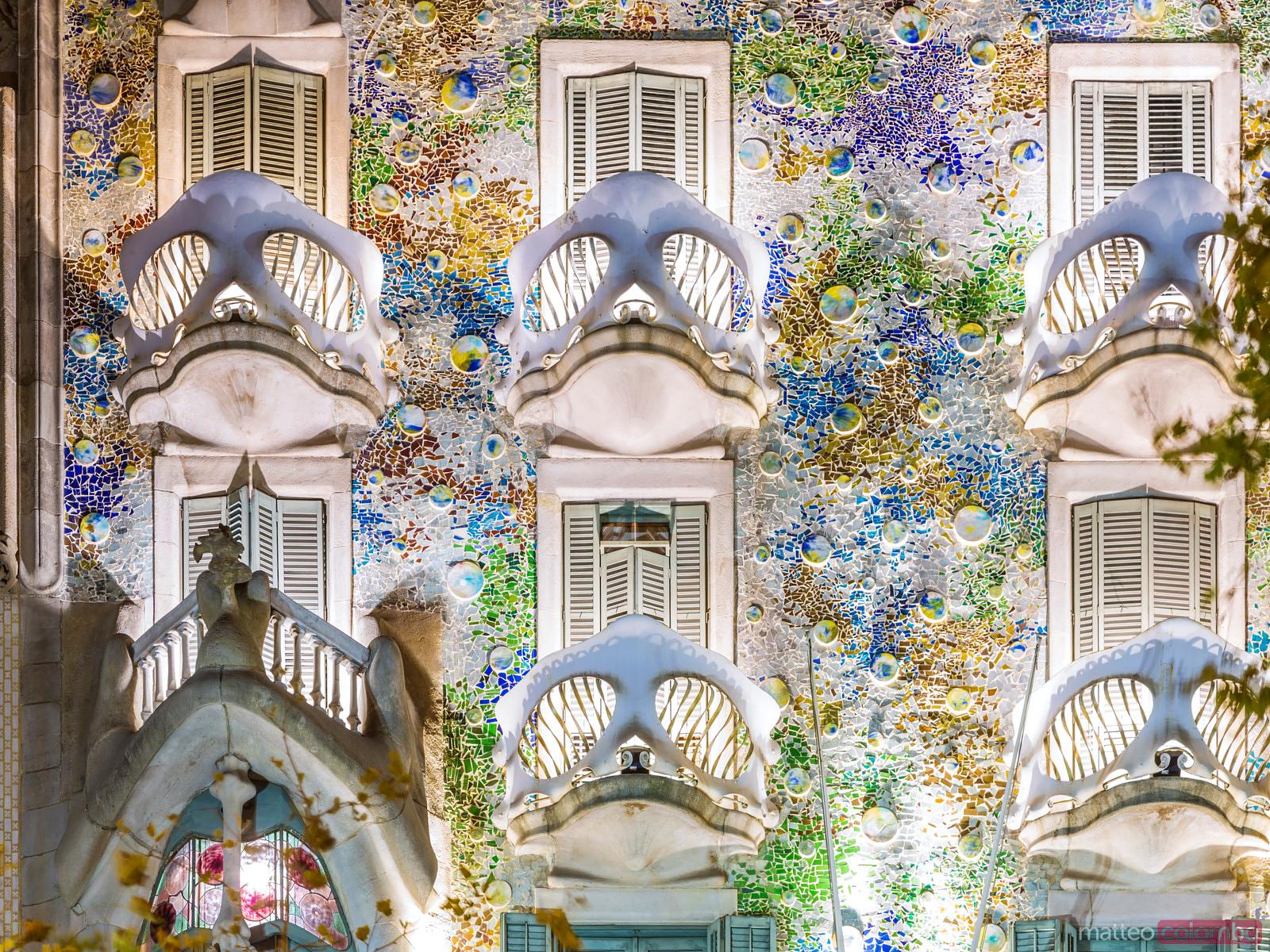 Windows of casa Batllo by Gaudi, Barcelona, Spain. Royalty Free Image