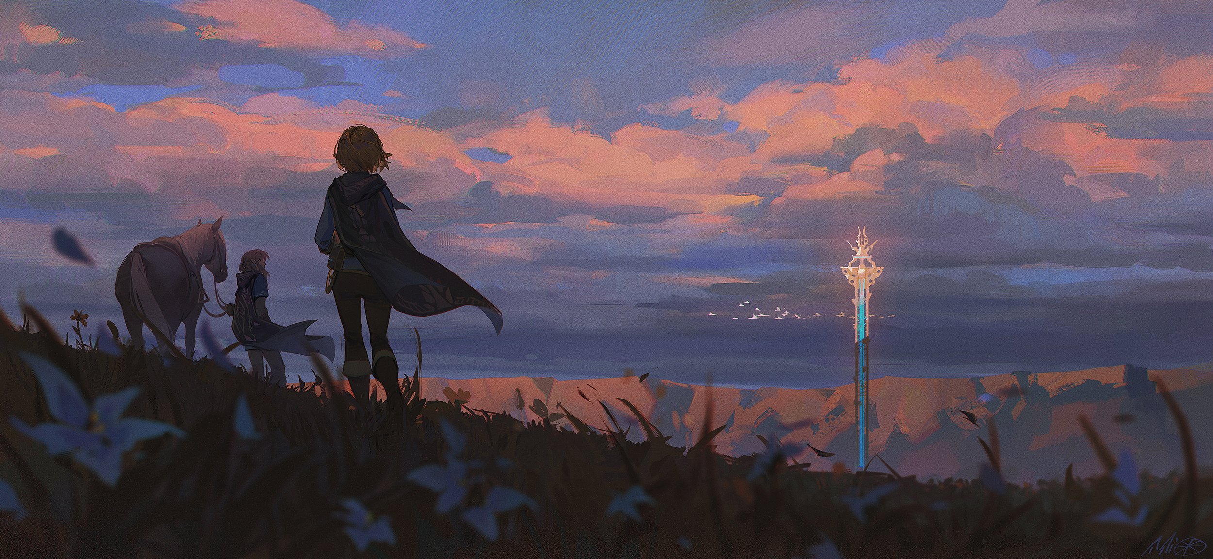 Wallpaper, fantasy art, artwork, Video Game Art, The Legend of Zelda, The Legend of Zelda Breath of the Wild, Link 2500x1153