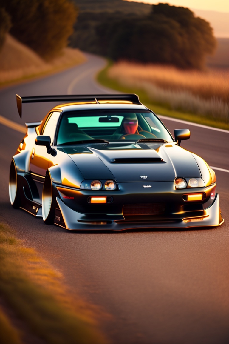 Toyota Supra mk2 car with wide body kit on highway, ultra, hd, 8k