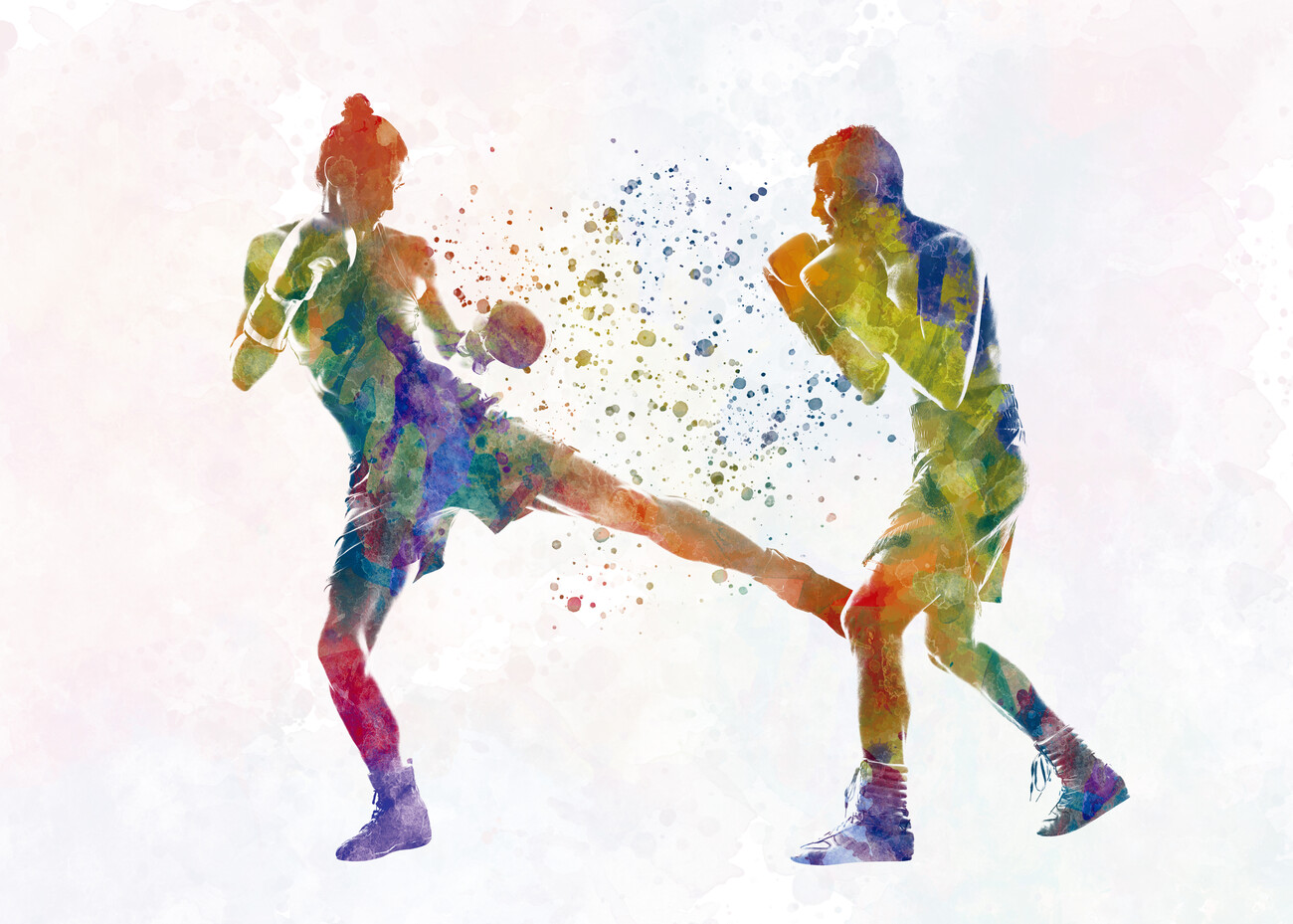 watercolor boxing match Wall Mural