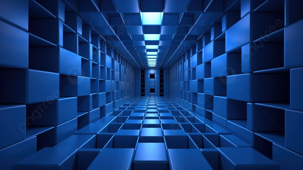 Futuristic Interior Wallpaper Blue Cubes Blue Hallway Floor Light And Cubes Background, 3D Abstract Light And Dark Blue Interior Made With Cubes Background, HD Photography Photo Background Image And Wallpaper for Free