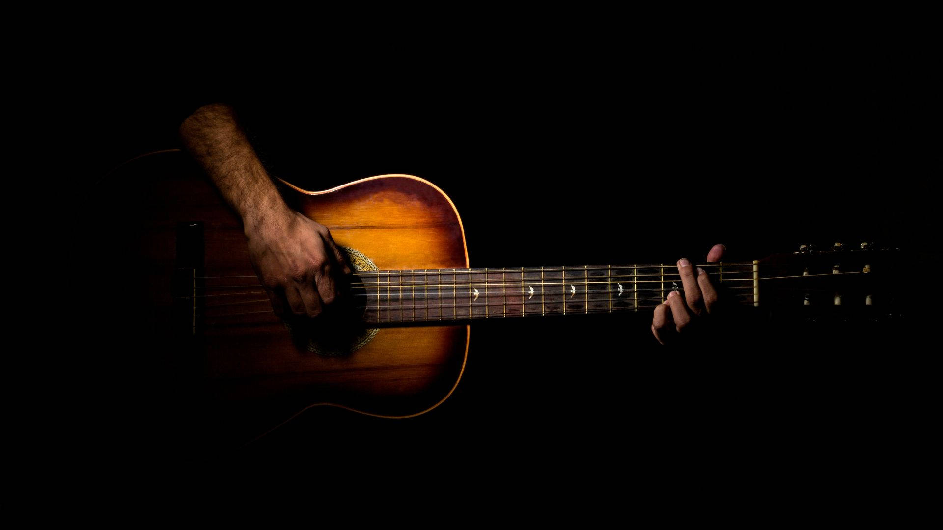 Download Acoustic Guitar Black Background Wallpaper