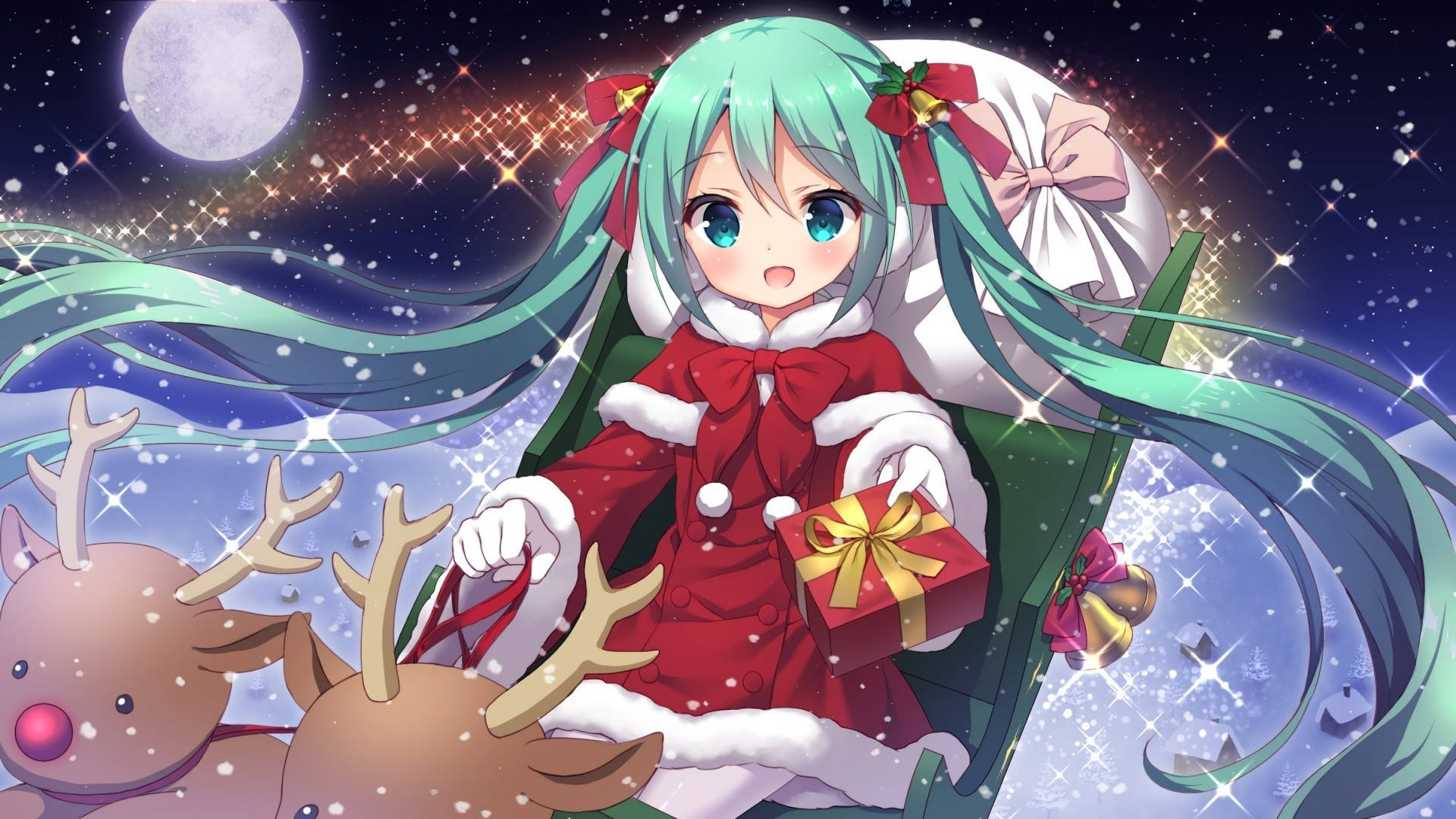 Download Anime Christmas Chibi Miku With Reindeers Wallpapers