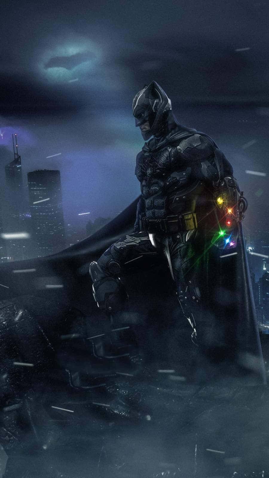 Download Batman Aesthetic Wearing Infinity Gauntlet Wallpaper