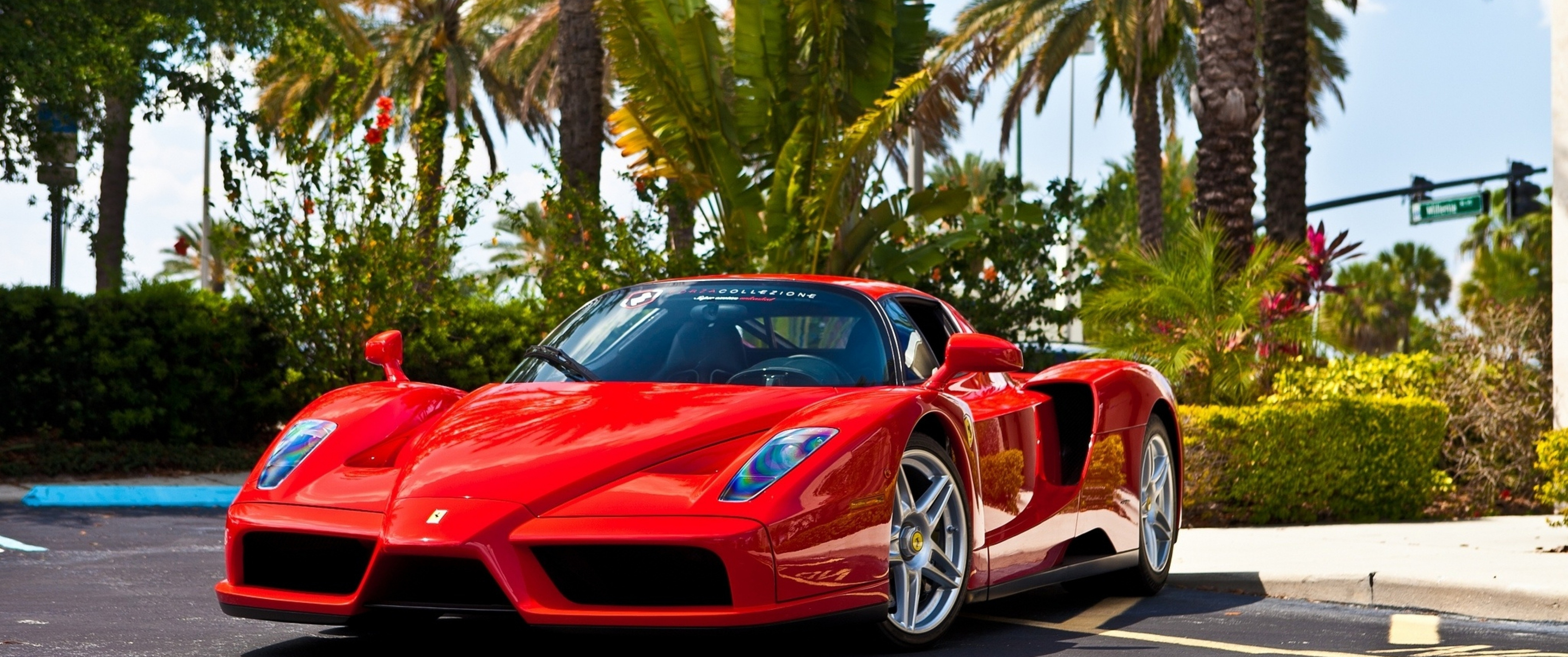 Download Red Ferrari Sport Car, Red, Ferrari, Sport, Automobile Wallpaper in 3440x1440 Resolution