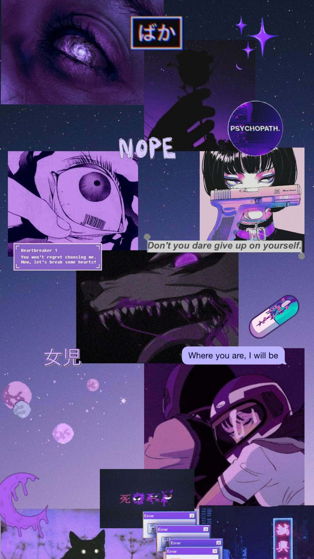 Download A Purple And Black Image With A Purple Cat