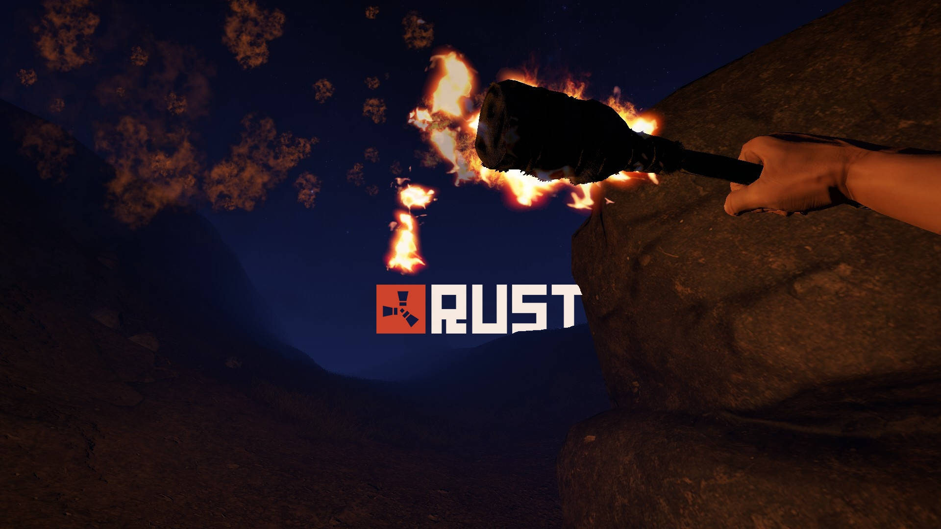 Download Robust Rust Programming Language Logo on Fire Wallpaper