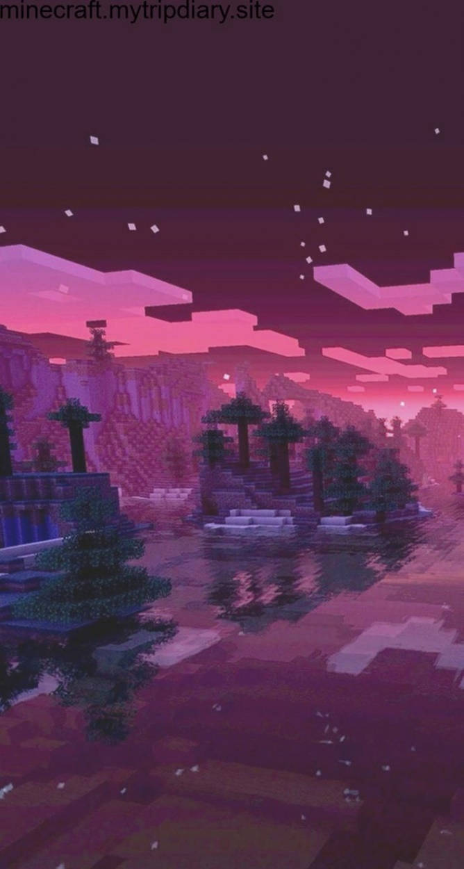 Download Purple Sky Minecraft iPhone Wallpaper